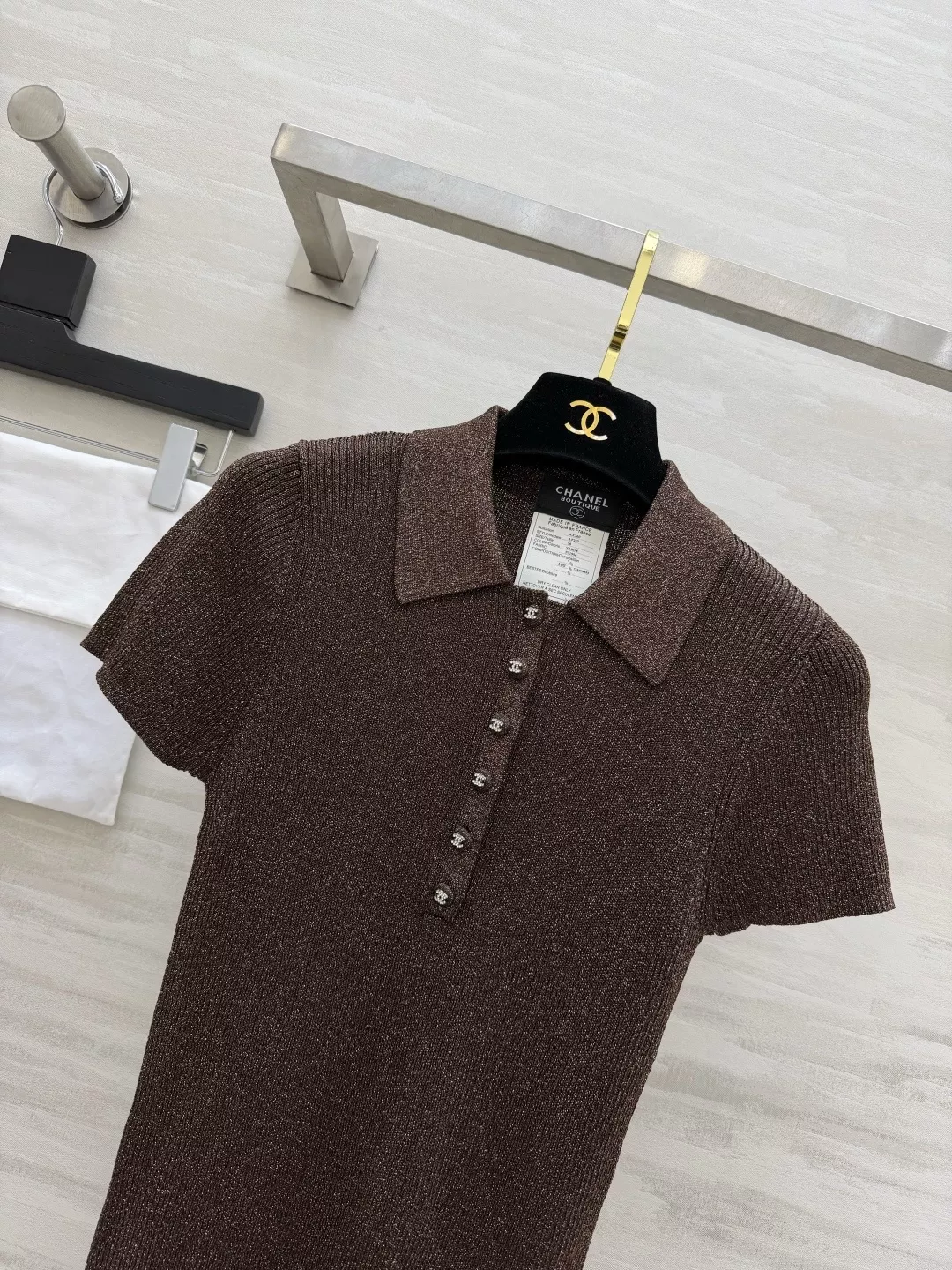 샤넬 골드 브라운 카라 니트 탑 상세 이미지 2