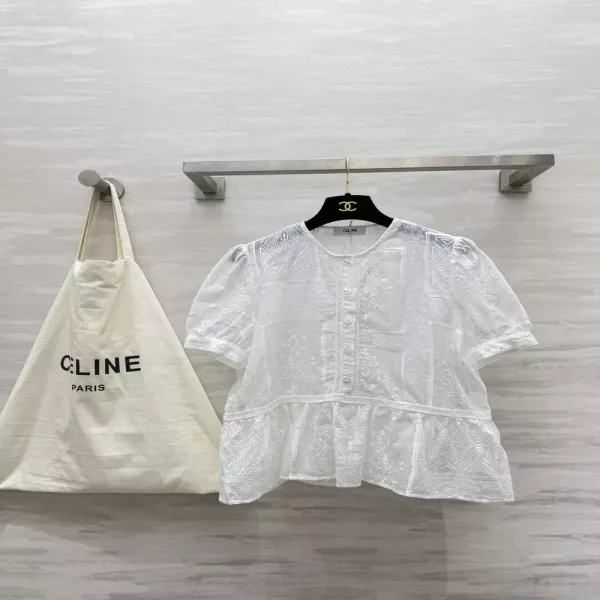 셀린느 자수 디테일 코튼 반소매 상의