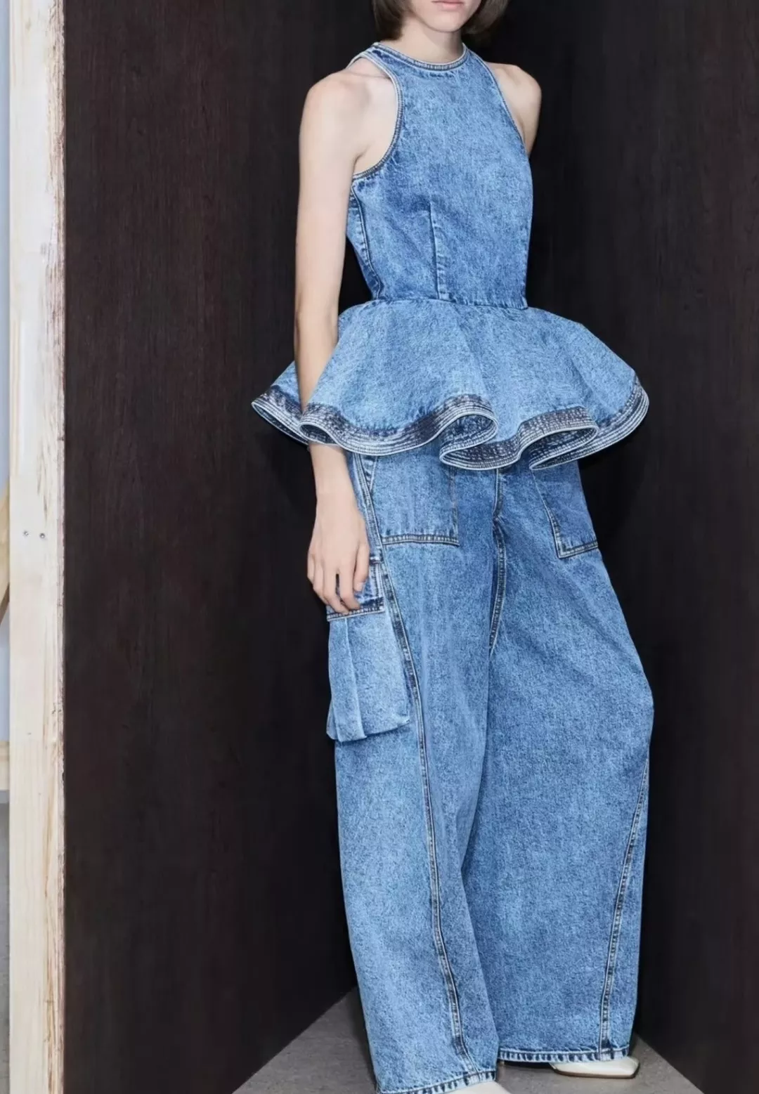 알라이아 빈티지 워싱 와이드 카고 진 상세 이미지 15