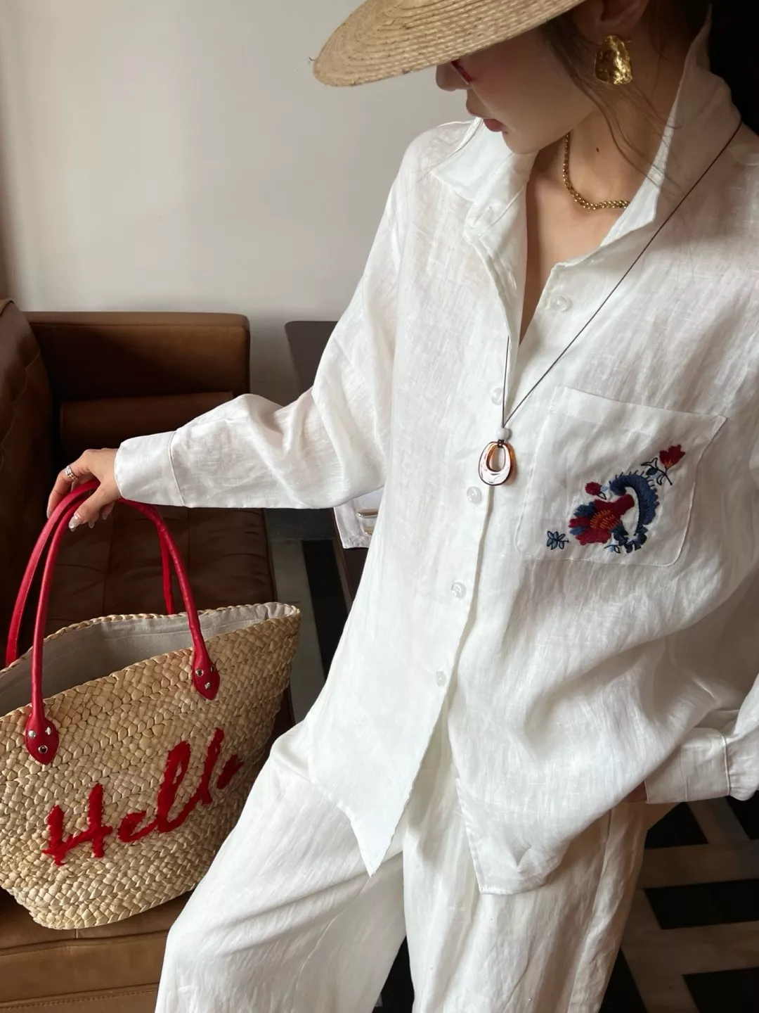 로로피아나 플라워 자수 린넨 셔츠 상세 이미지 19