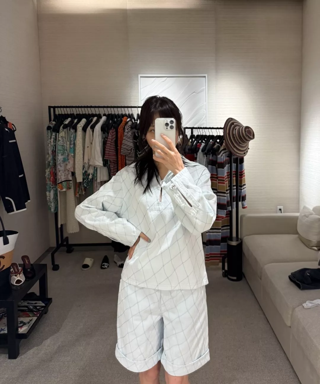 샤넬 퀼팅 패턴 반오픈 카라 셔츠 상세 이미지 27