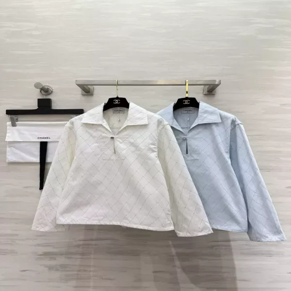 샤넬 퀼팅 패턴 반오픈 카라 셔츠
