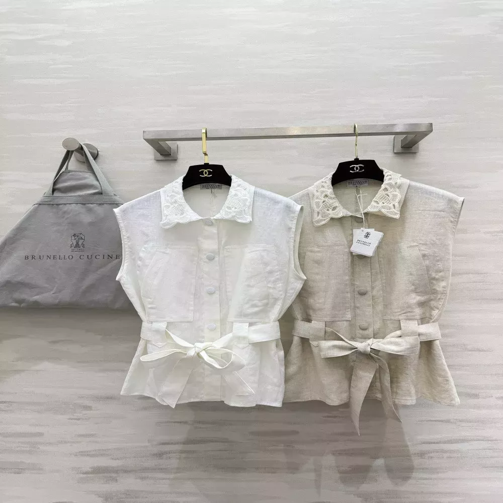 브루넬로쿠치넬리 워싱 린넨 자수 카라 베스트