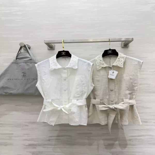 브루넬로쿠치넬리 워싱 린넨 자수 카라 베스트