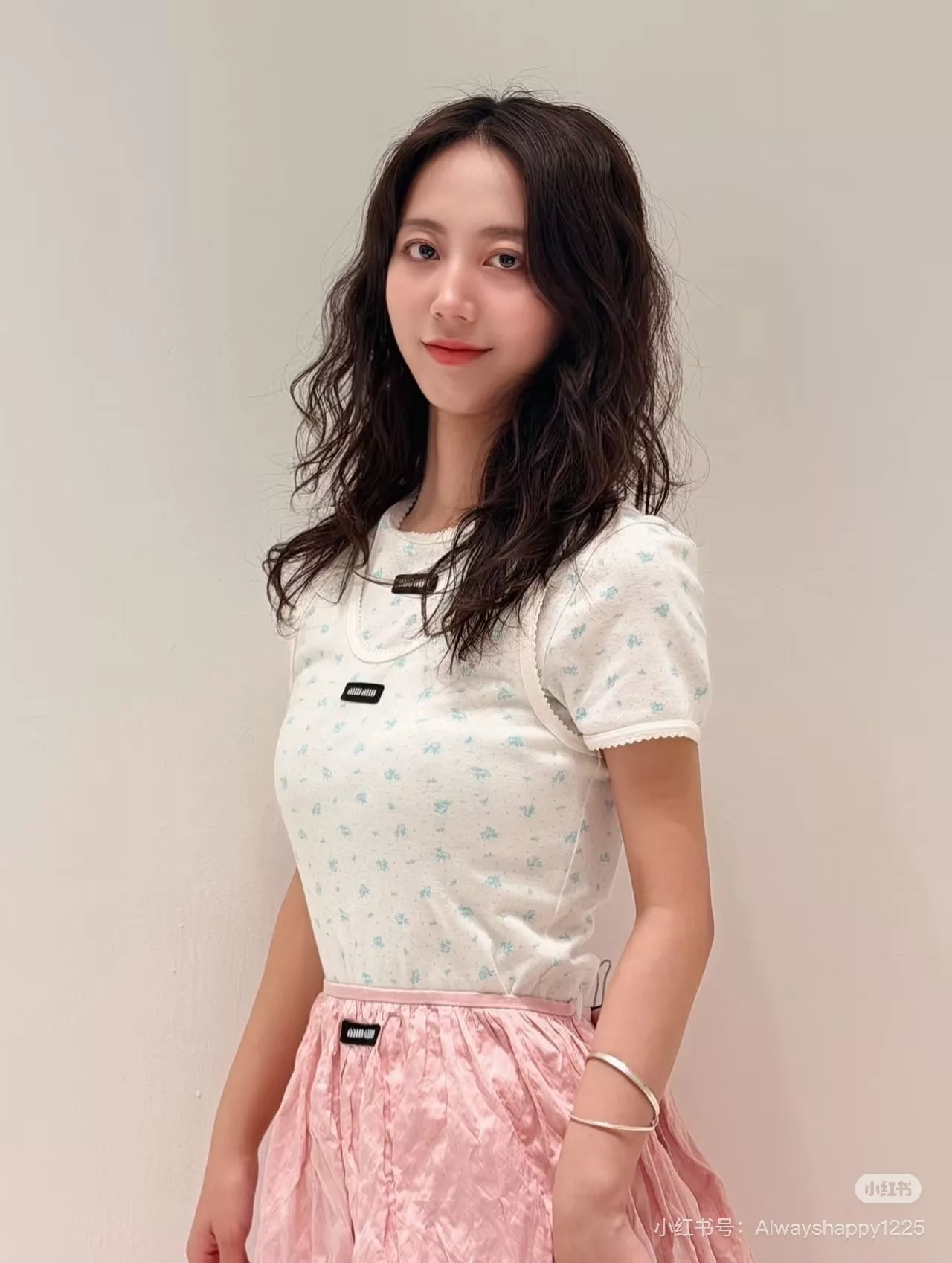 미우미우 로고 자수 포인트 핑크 스커트 상세 이미지 4