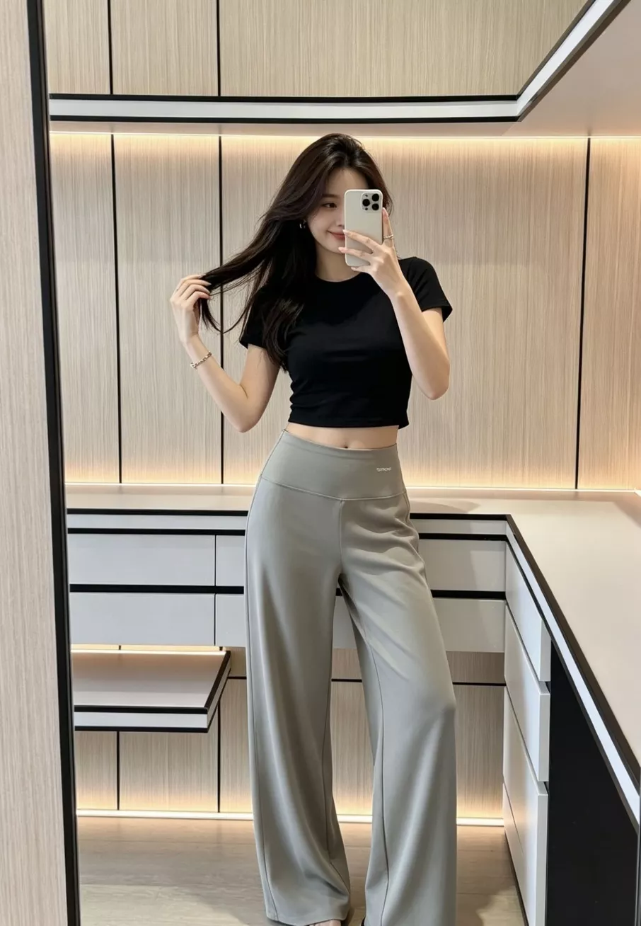 더로우 하이웨이스트 요가 스트레이트 팬츠 상세 이미지 85