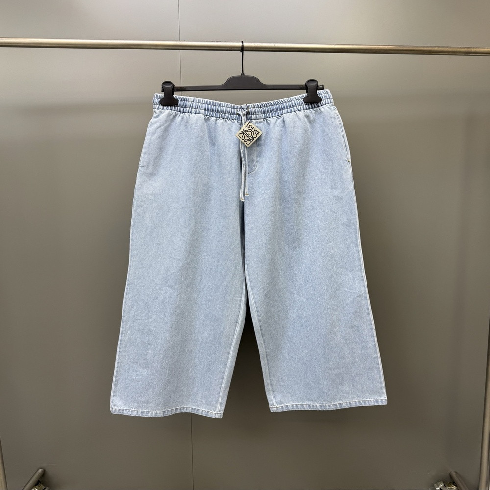 로에베 워싱 코튼 데님 밴딩 팬츠