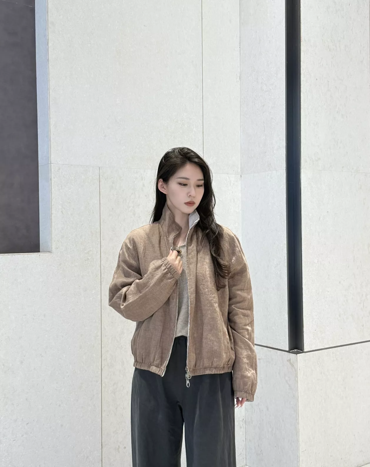 로로피아나 양면 착용 린넨 봄버 아우터 상세 이미지 12