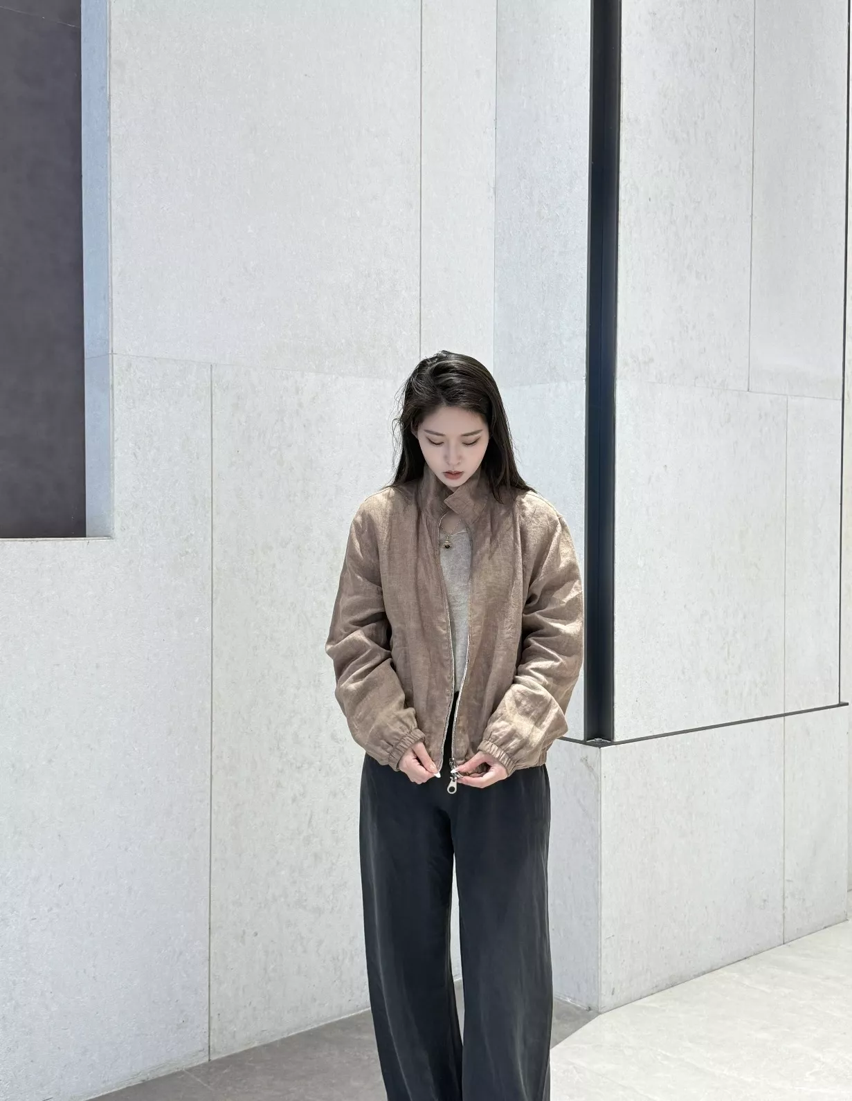 로로피아나 양면 착용 린넨 봄버 아우터 상세 이미지 11