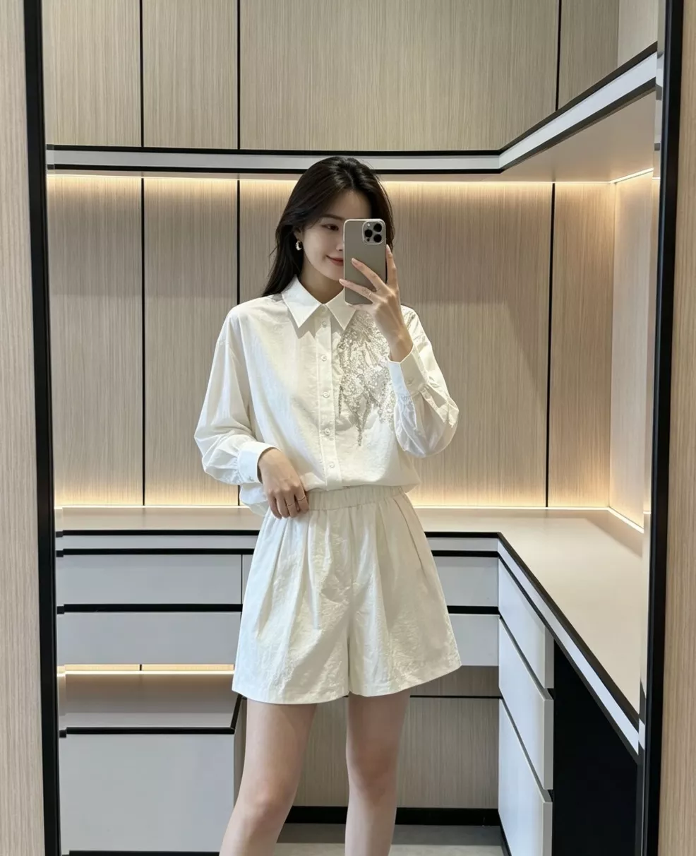 브루넬로쿠치넬리 미세 주름 텍스처 자수 셔츠와 쇼츠 구성 상세 이미지 82