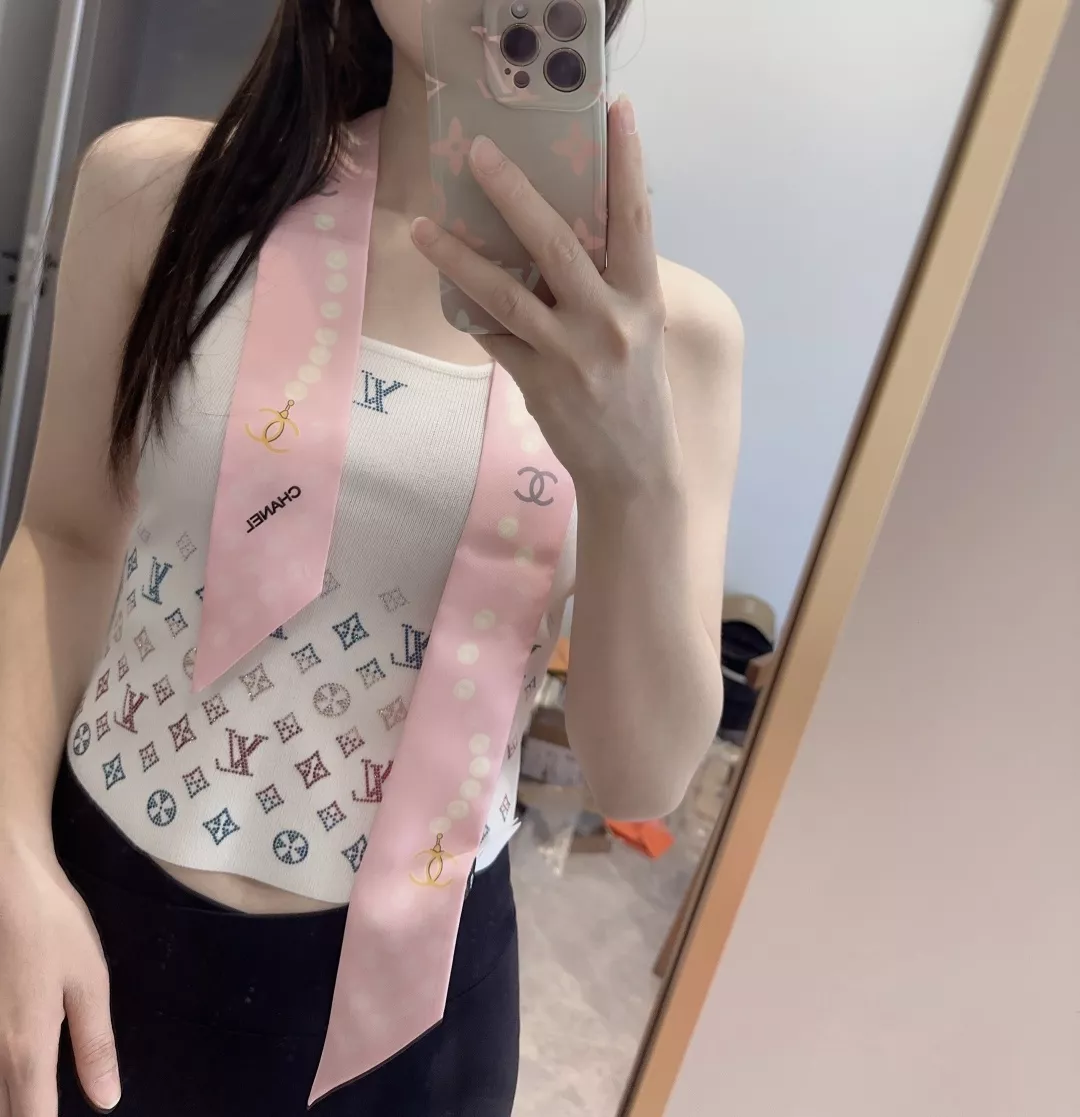 샤넬 진주 포인트 실크 리본 스카프 상세 이미지 2
