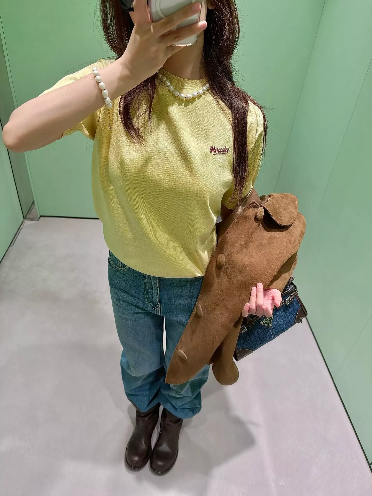 프라다 데님 배색 미니 보니 백 상세 이미지 40