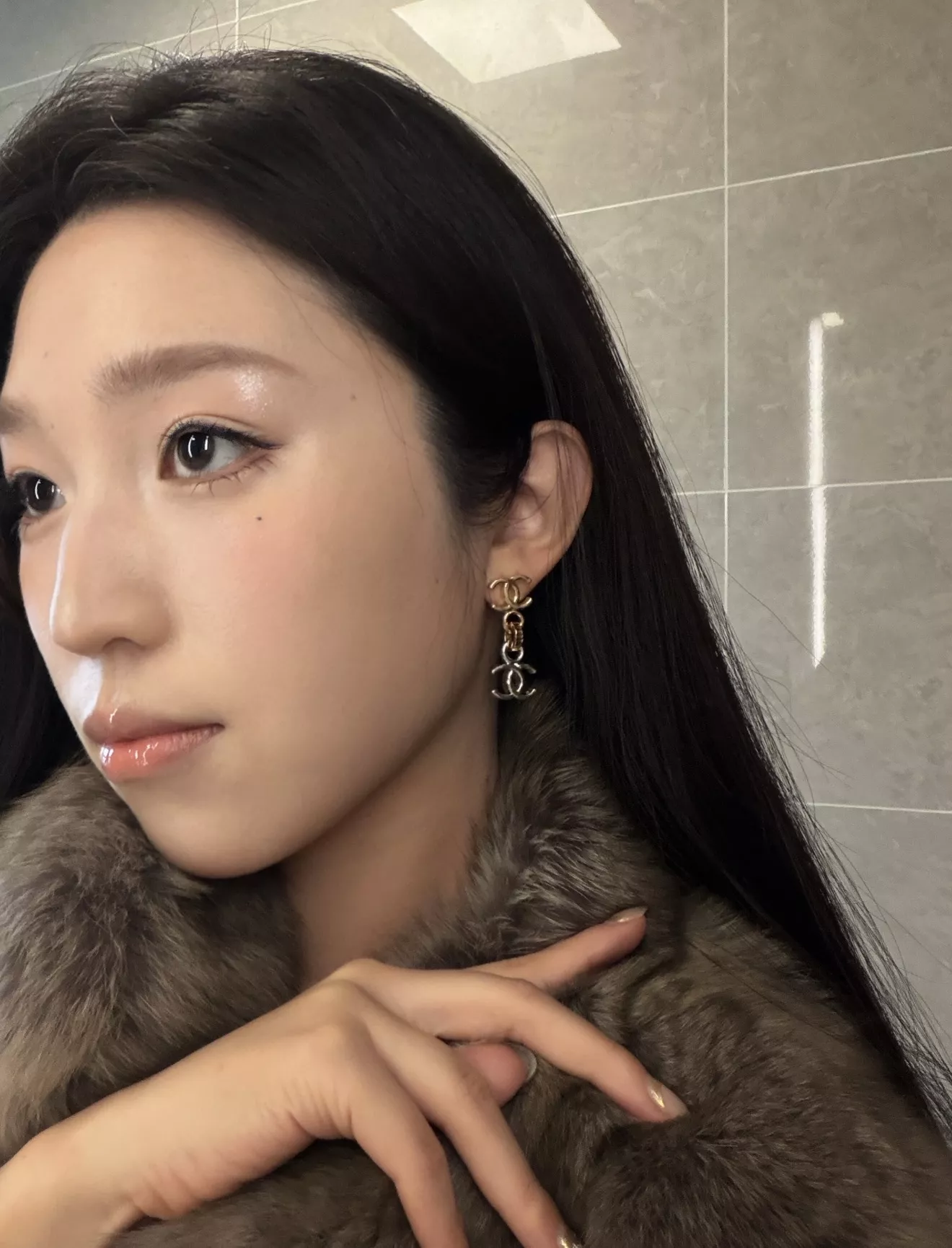 샤넬 더블 C 투톤 드롭 이어링 상세 이미지 14
