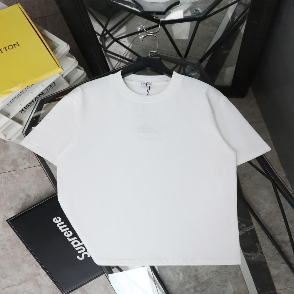 버버리 전면 전마 로고 자수 반소매 티셔츠