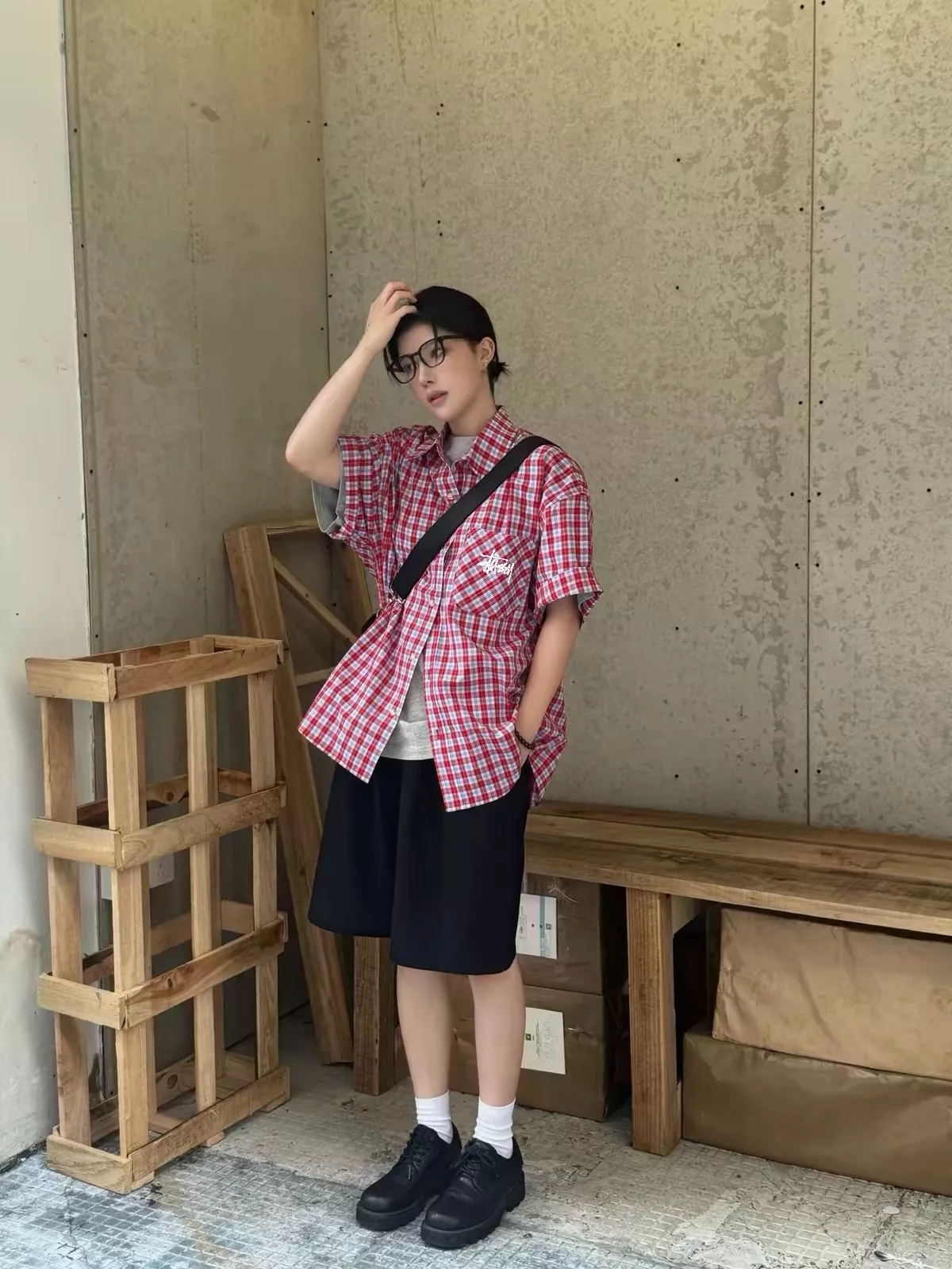 스투시 캐주얼 루즈핏 체크 반소매 셔츠 상세 이미지 22