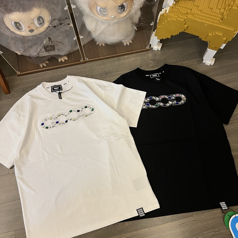 굿브랜드 젬 장식 포인트 라운드넥 반소매 티셔츠