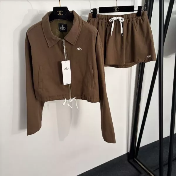 알로 로고 카라 집업 재킷 스커트 세트