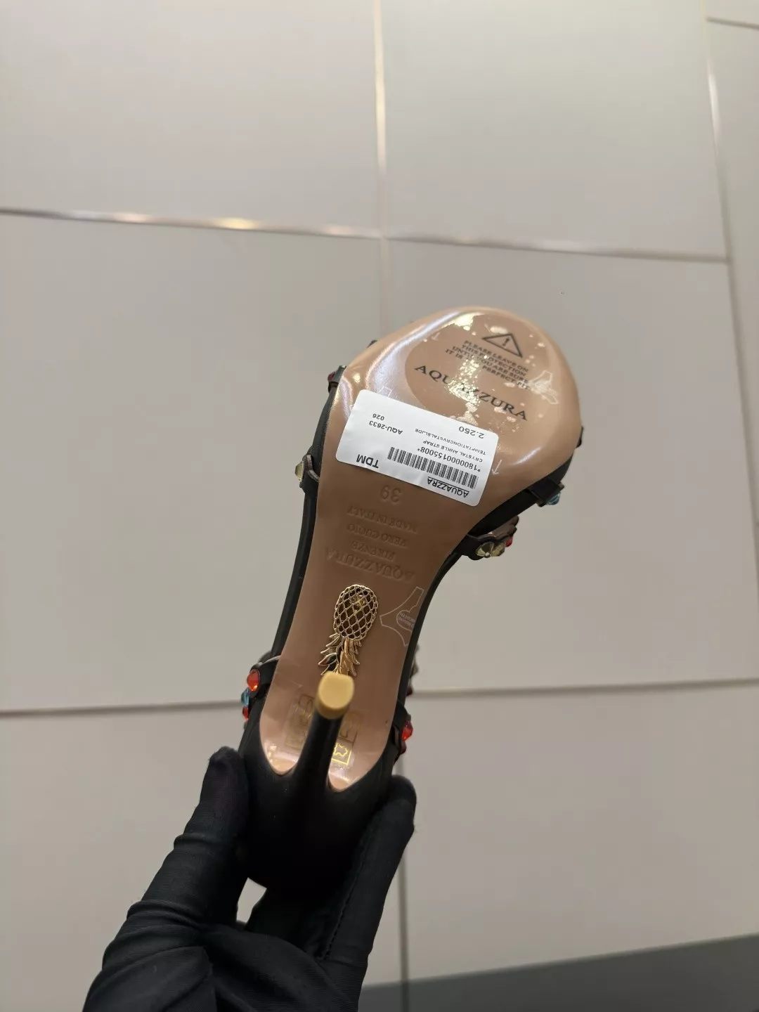 아쿠아주라 스와로브스키 장식 원형 앞코 힐 샌들 상세 이미지 10