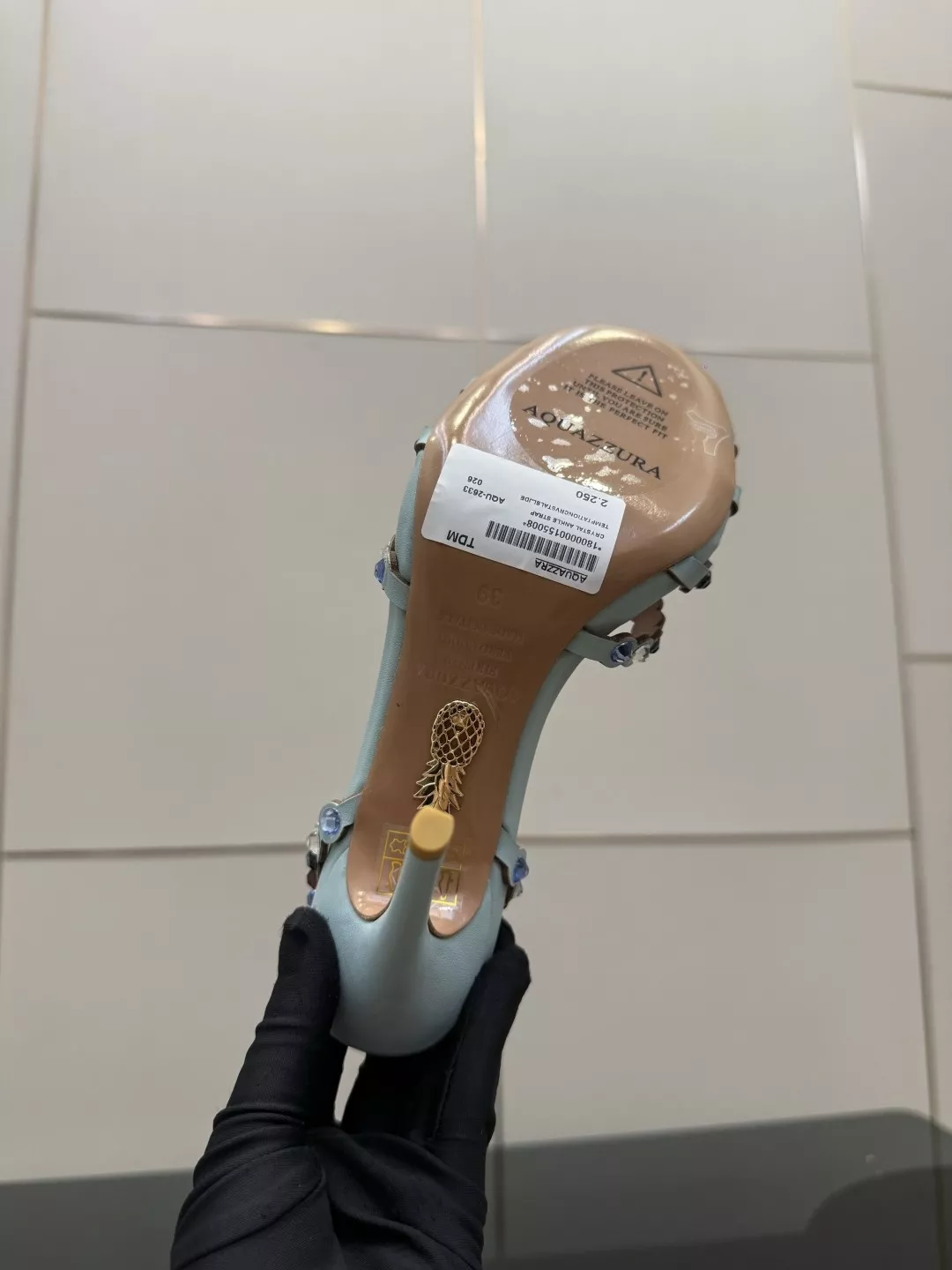 아쿠아주라 스와로브스키 장식 원형 앞코 힐 샌들 상세 이미지 10