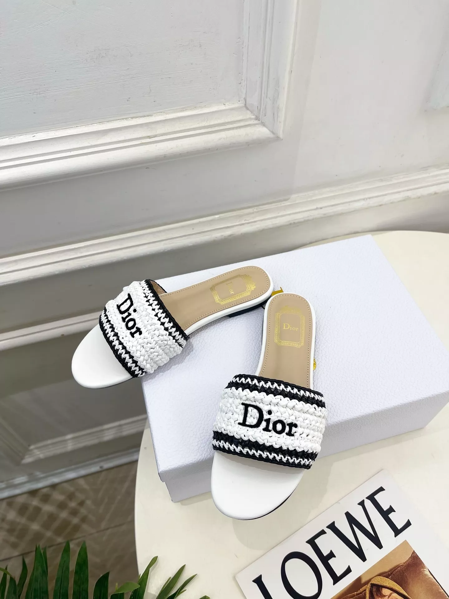 디올 라피아 위빙 자수 굽 슬리퍼 상세 이미지 5