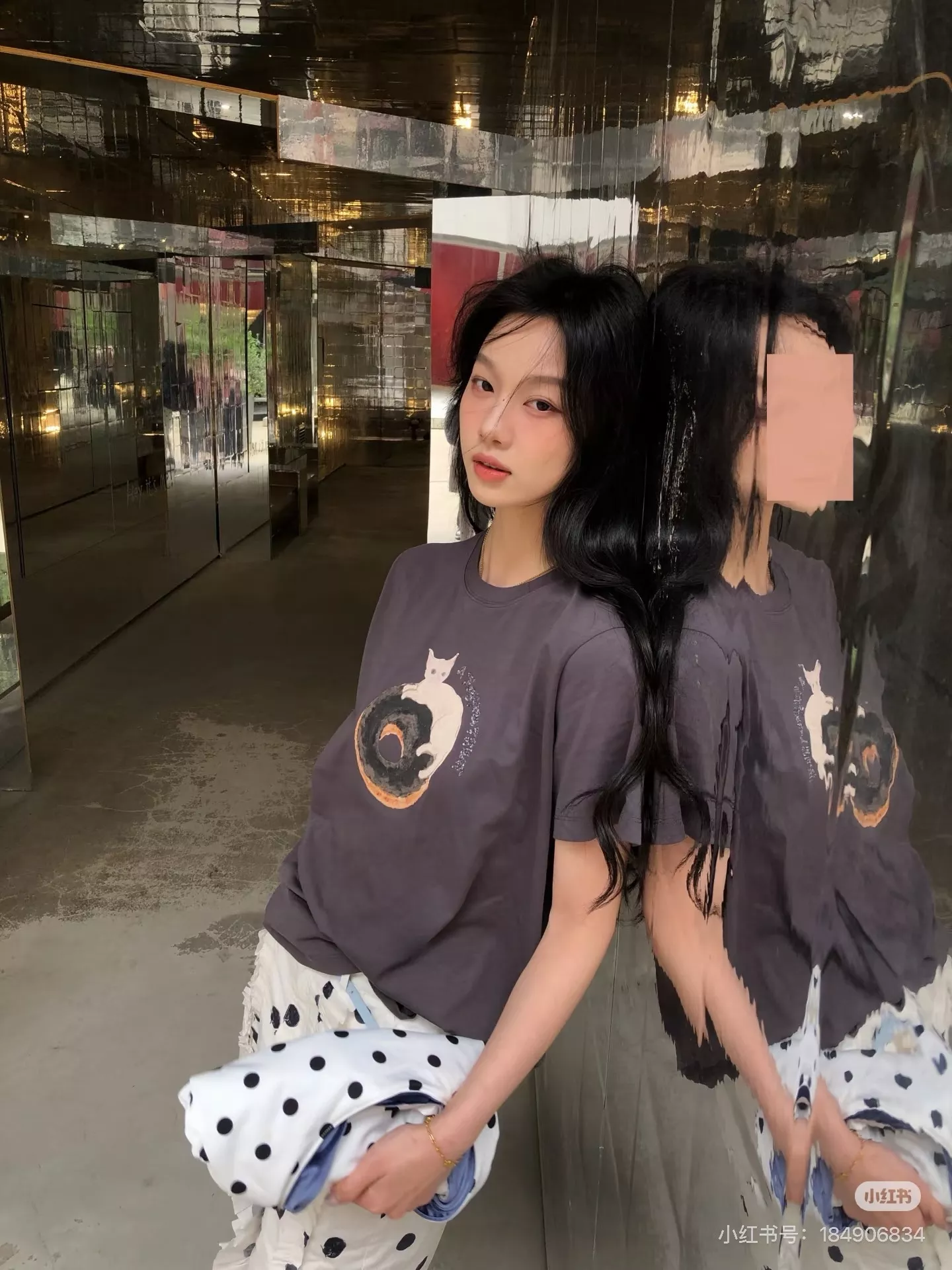 디지트 고양이 프린팅 반소매 티셔츠 상세 이미지 16