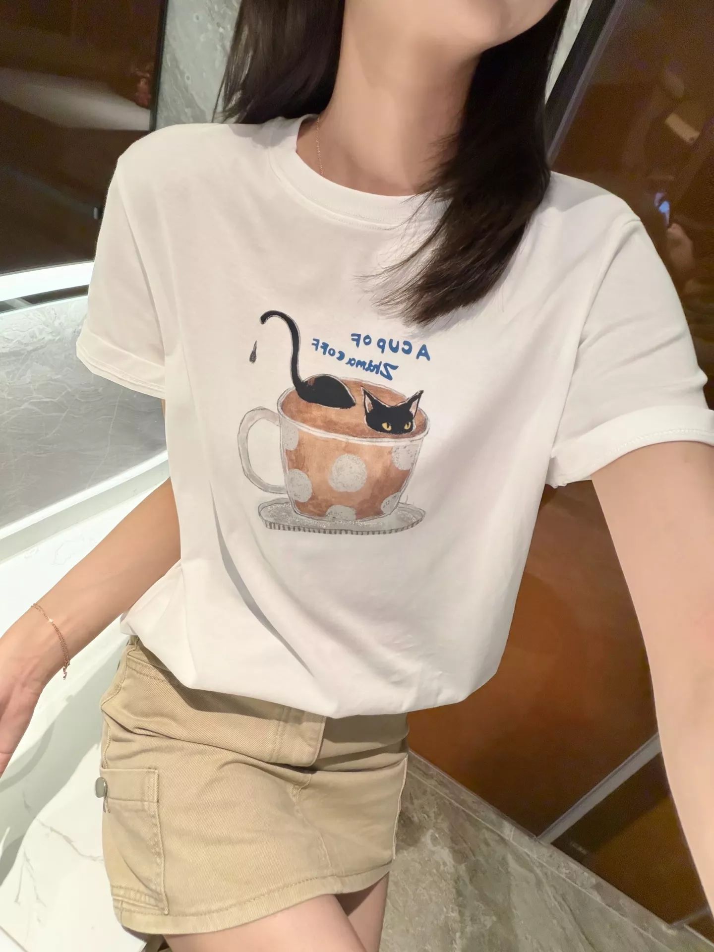 디지트 고양이 프린팅 반소매 티셔츠 상세 이미지 55