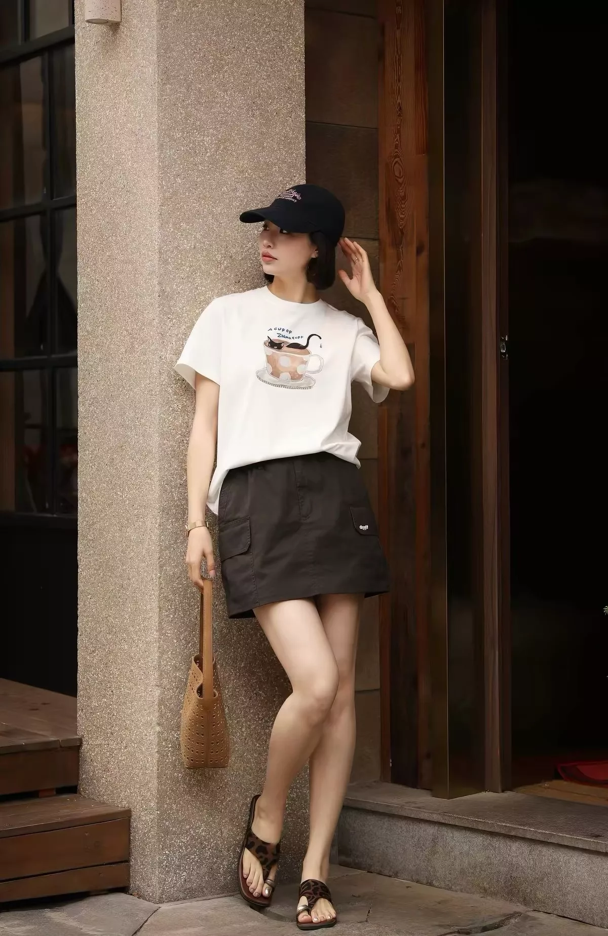디지트 고양이 프린팅 반소매 티셔츠 상세 이미지 15