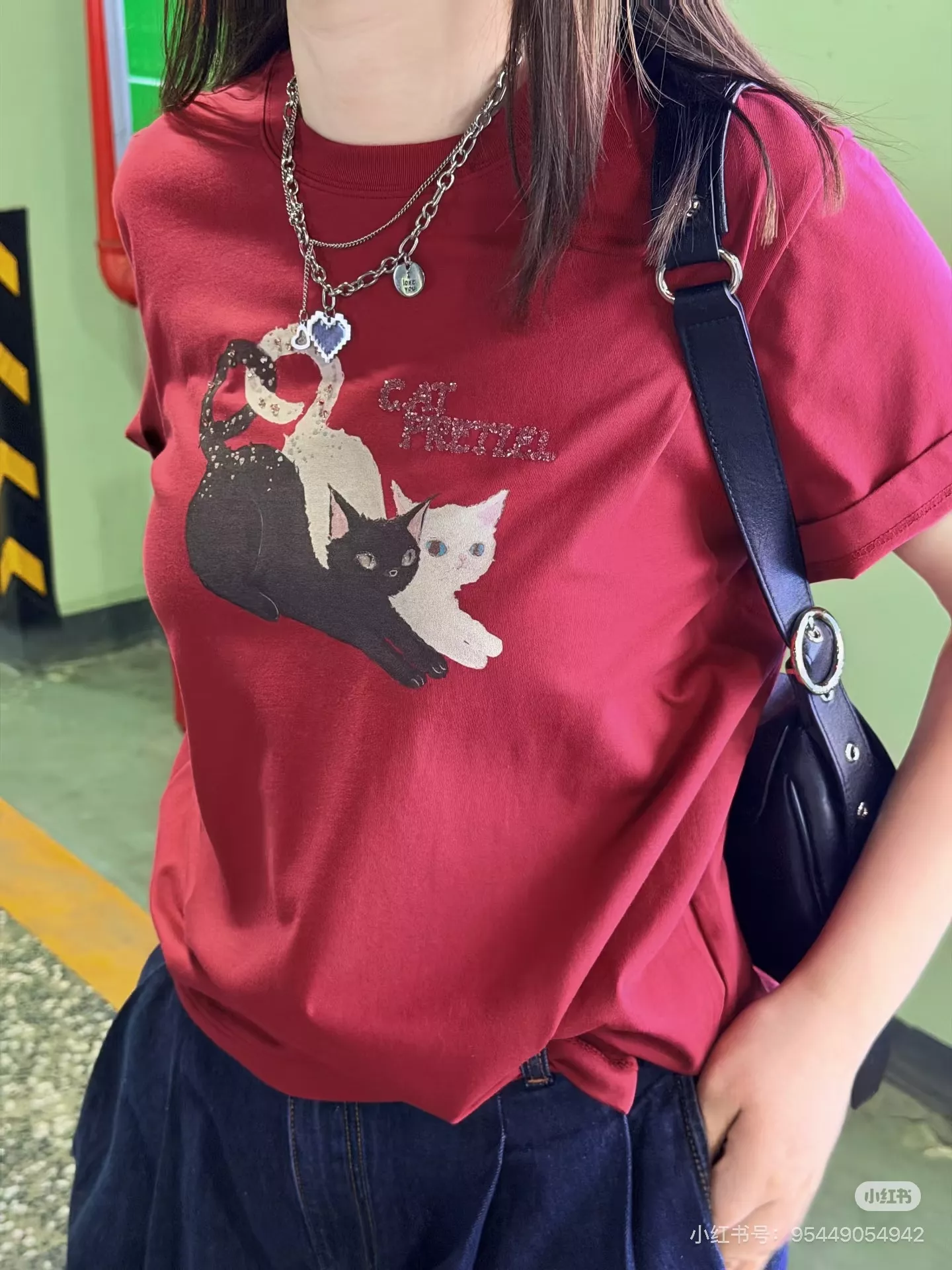 디지트 고양이 프린팅 반소매 티셔츠 상세 이미지 12