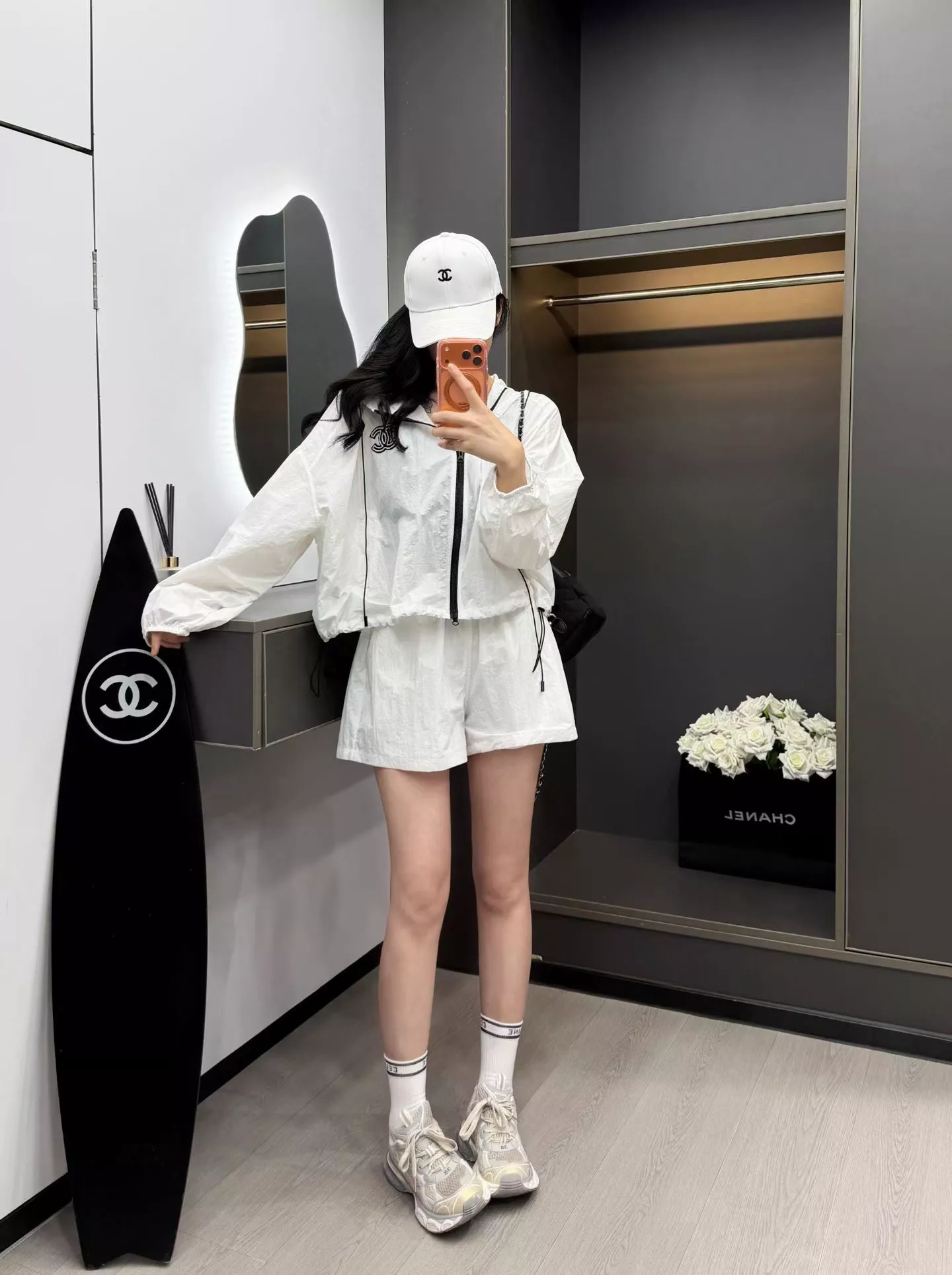 샤넬 자수 로고 후드 재킷과 반바지 세트 상세 이미지 7