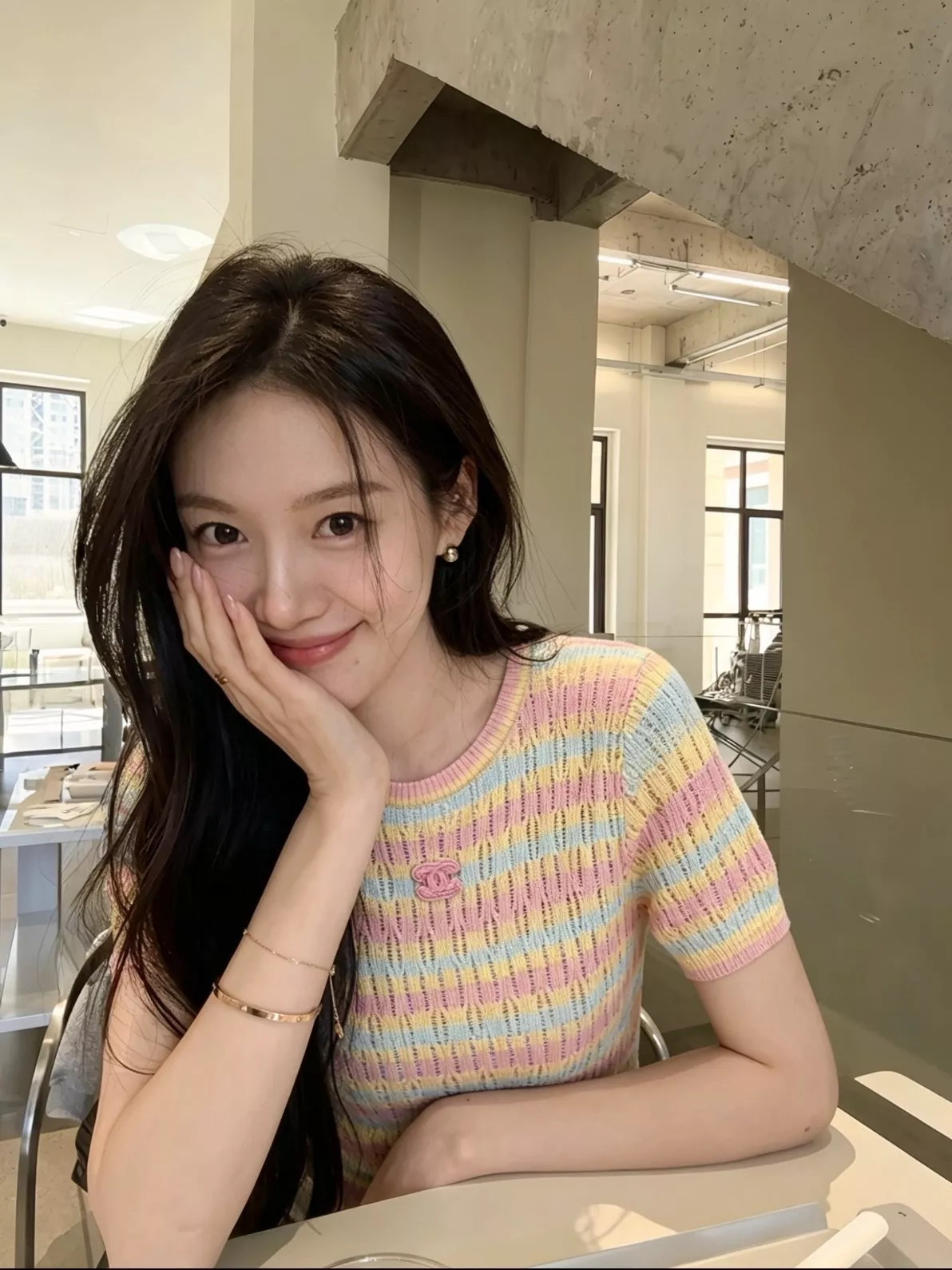 샤넬 레인보우 컬러 포인트 반소매 니트 상세 이미지 19