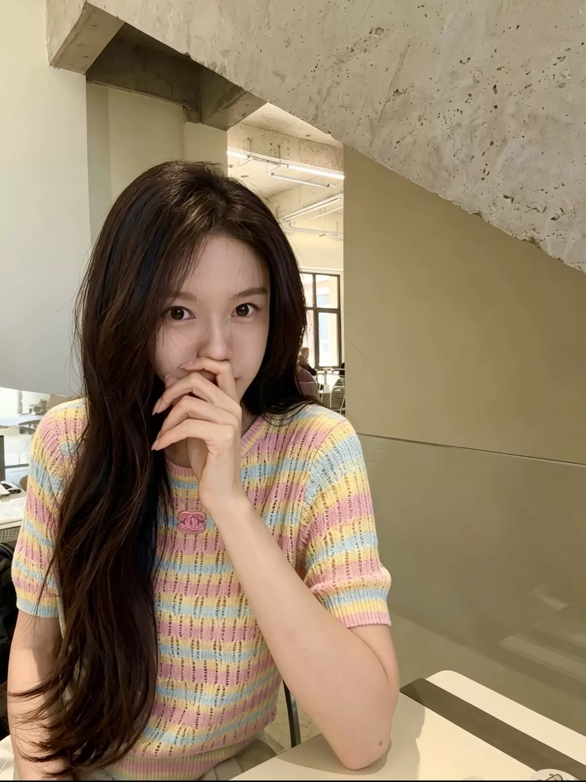 샤넬 레인보우 컬러 포인트 반소매 니트 상세 이미지 7