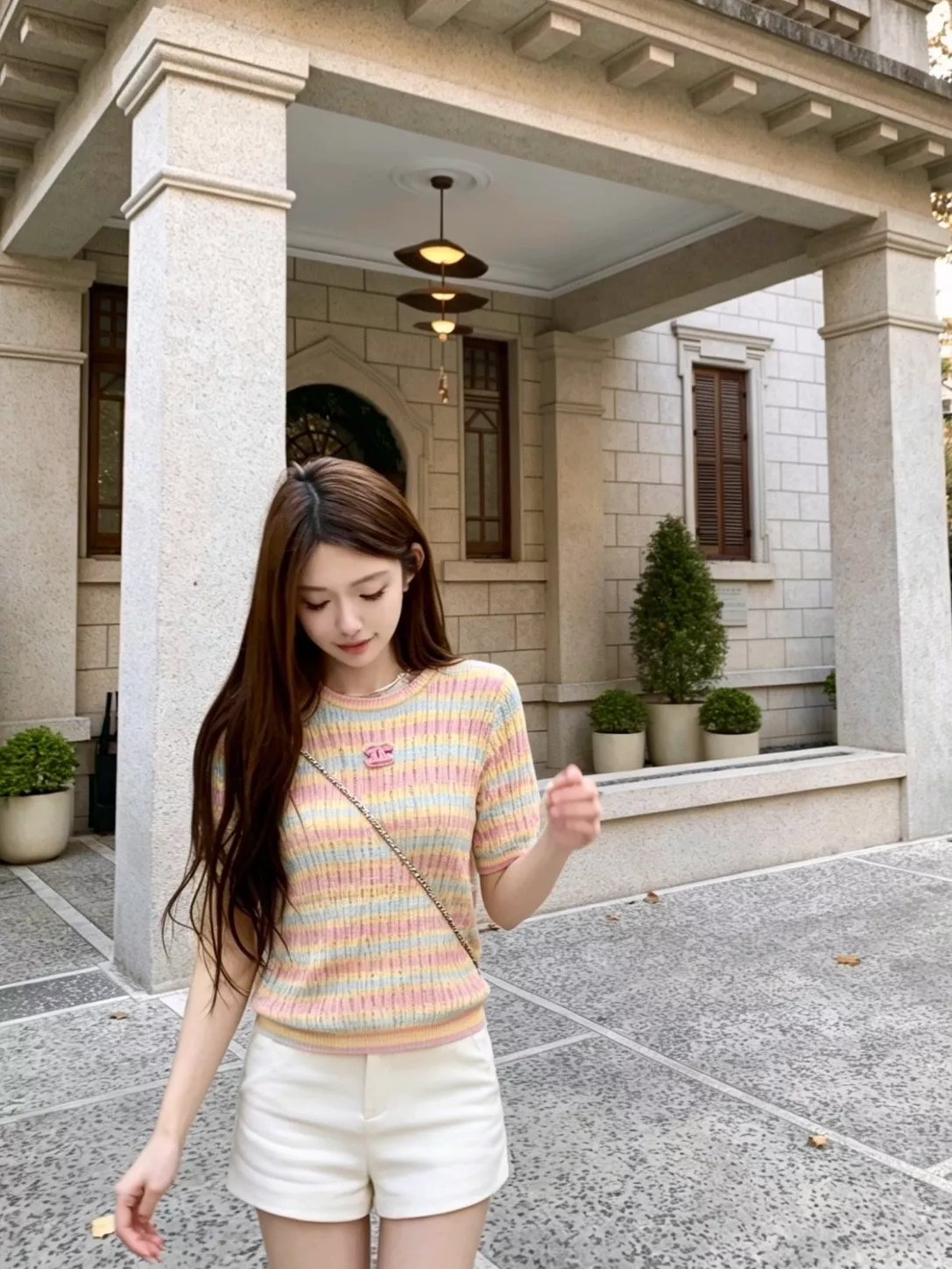 샤넬 레인보우 컬러 포인트 반소매 니트 상세 이미지 23