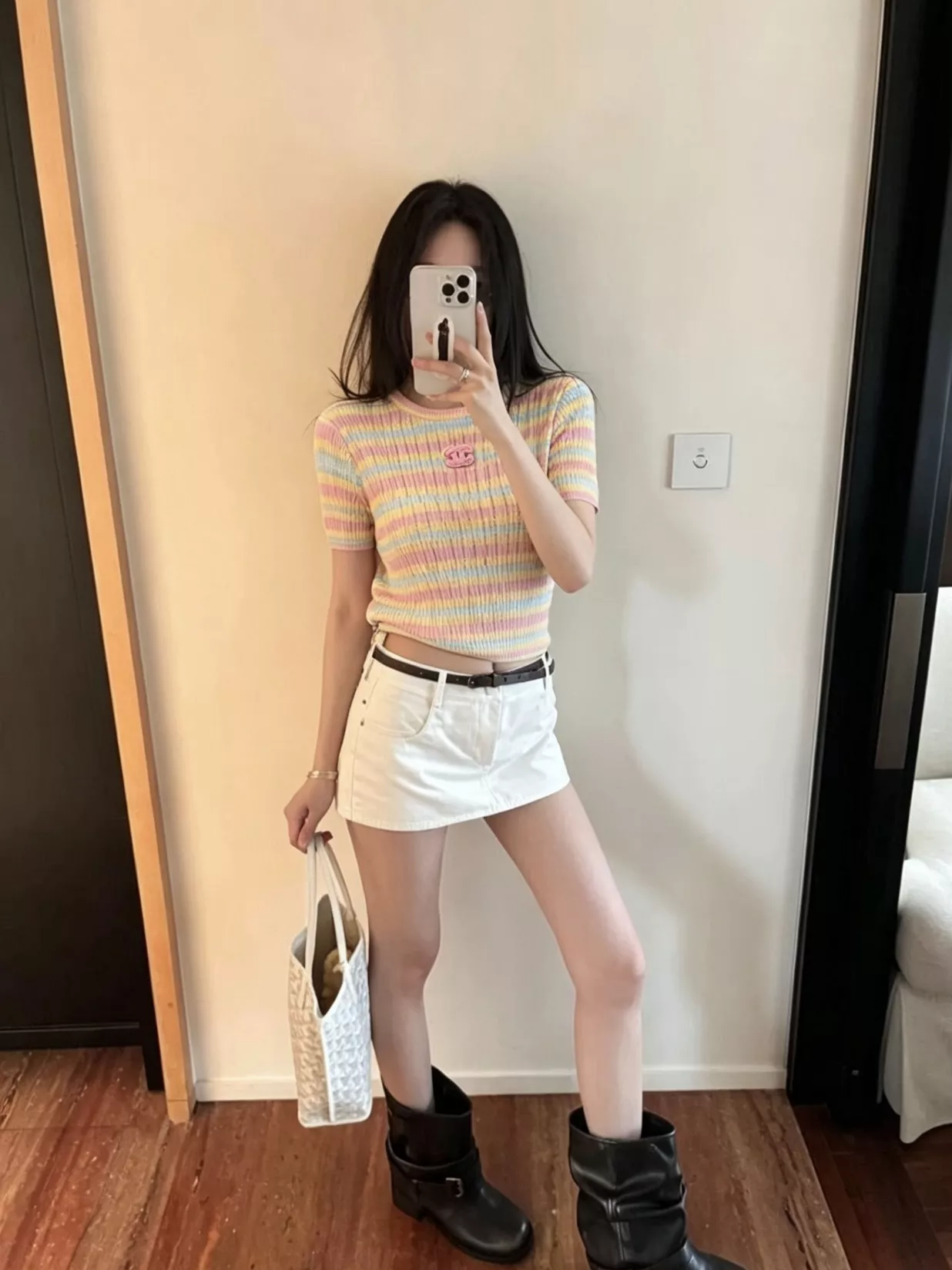 샤넬 레인보우 컬러 포인트 반소매 니트 상세 이미지 8