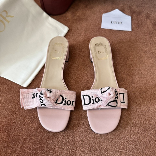 디올 로고 자수 캔버스 플랫 슬리퍼