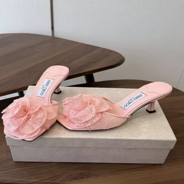 지미추 레이스 장식 하이힐 뮬