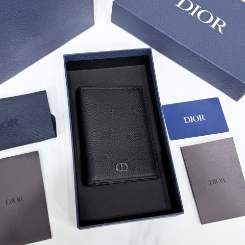 디올 CD 아이콘 블랙 그레인 가죽 여권 케이스