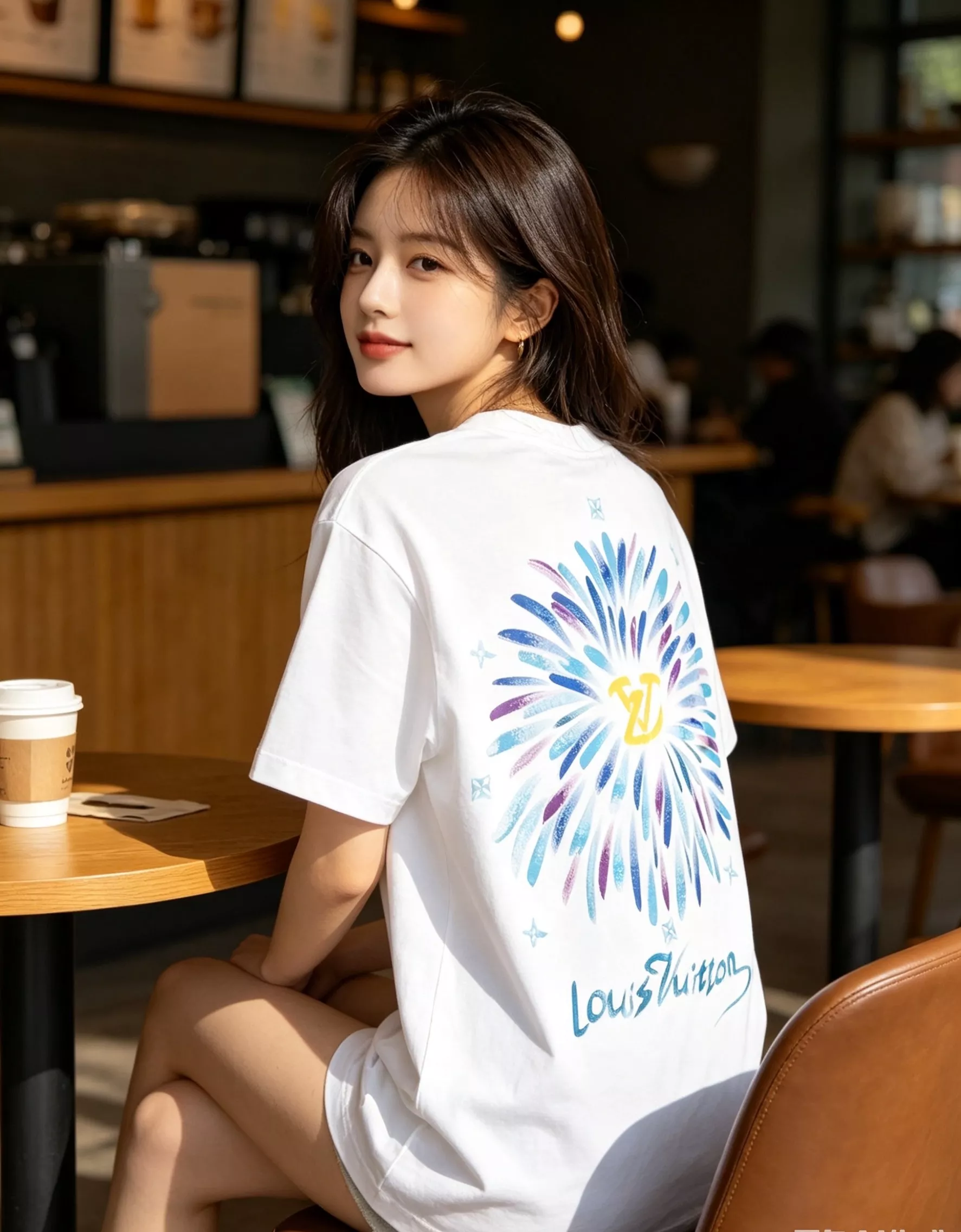 루이비통 수채화 불꽃 프린트 반소매 티셔츠 상세 이미지 18