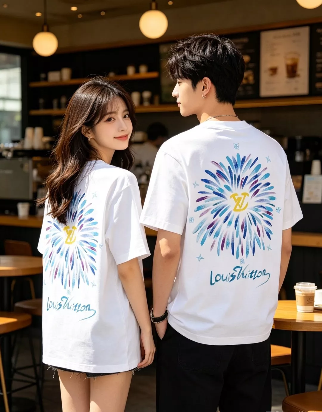 루이비통 수채화 불꽃 프린트 반소매 티셔츠 상세 이미지 16