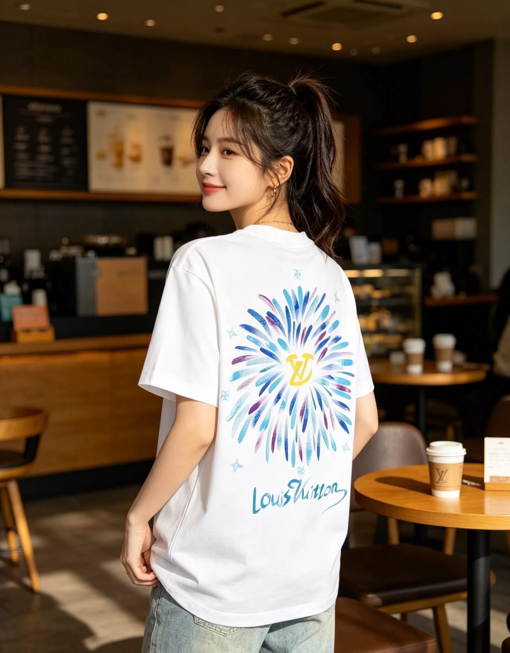 루이비통 수채화 불꽃 프린트 반소매 티셔츠 상세 이미지 13