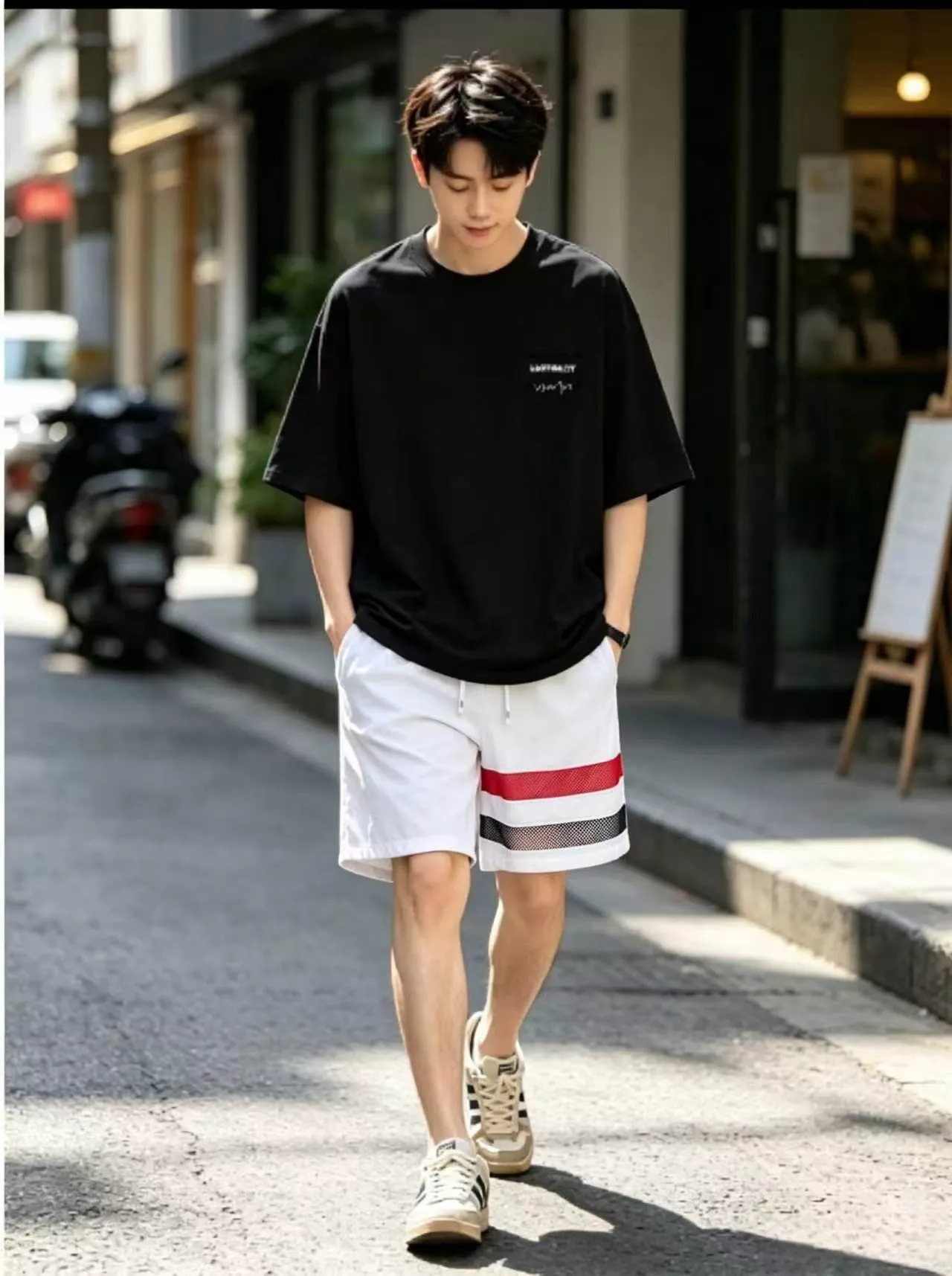 톰브라운 레드 화이트 블루 스트라이프 디테일 비치 쇼츠 상세 이미지 12