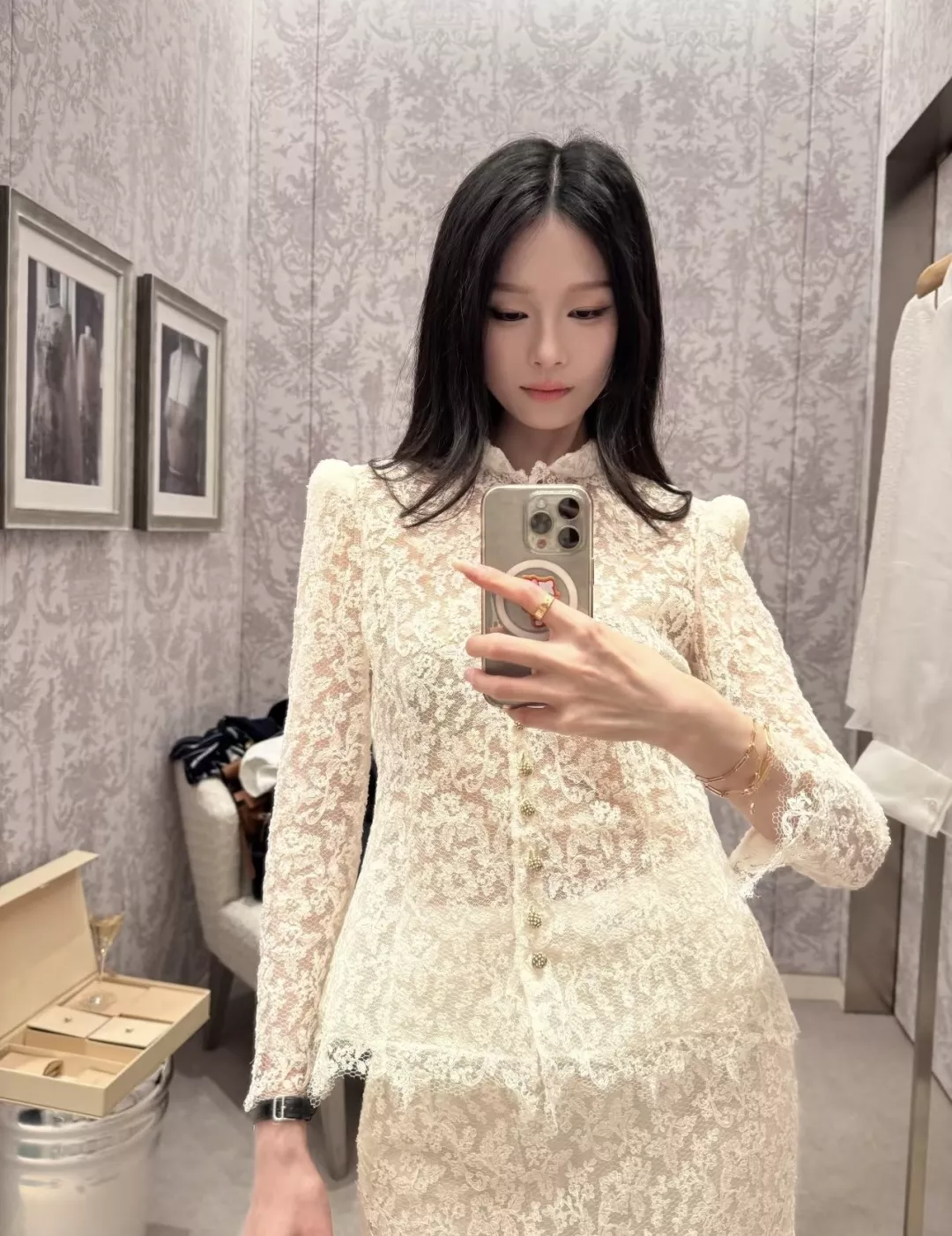 디올 빈티지 레이스 하이넥 블라우스 상세 이미지 10