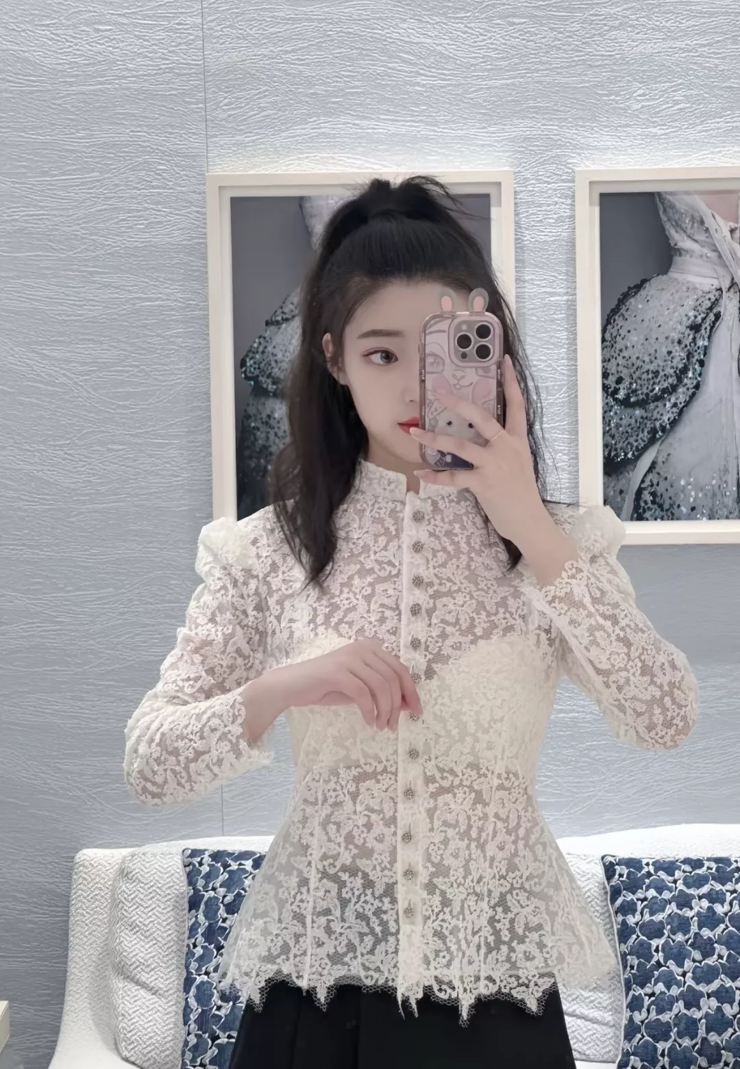 디올 빈티지 레이스 하이넥 블라우스 상세 이미지 18