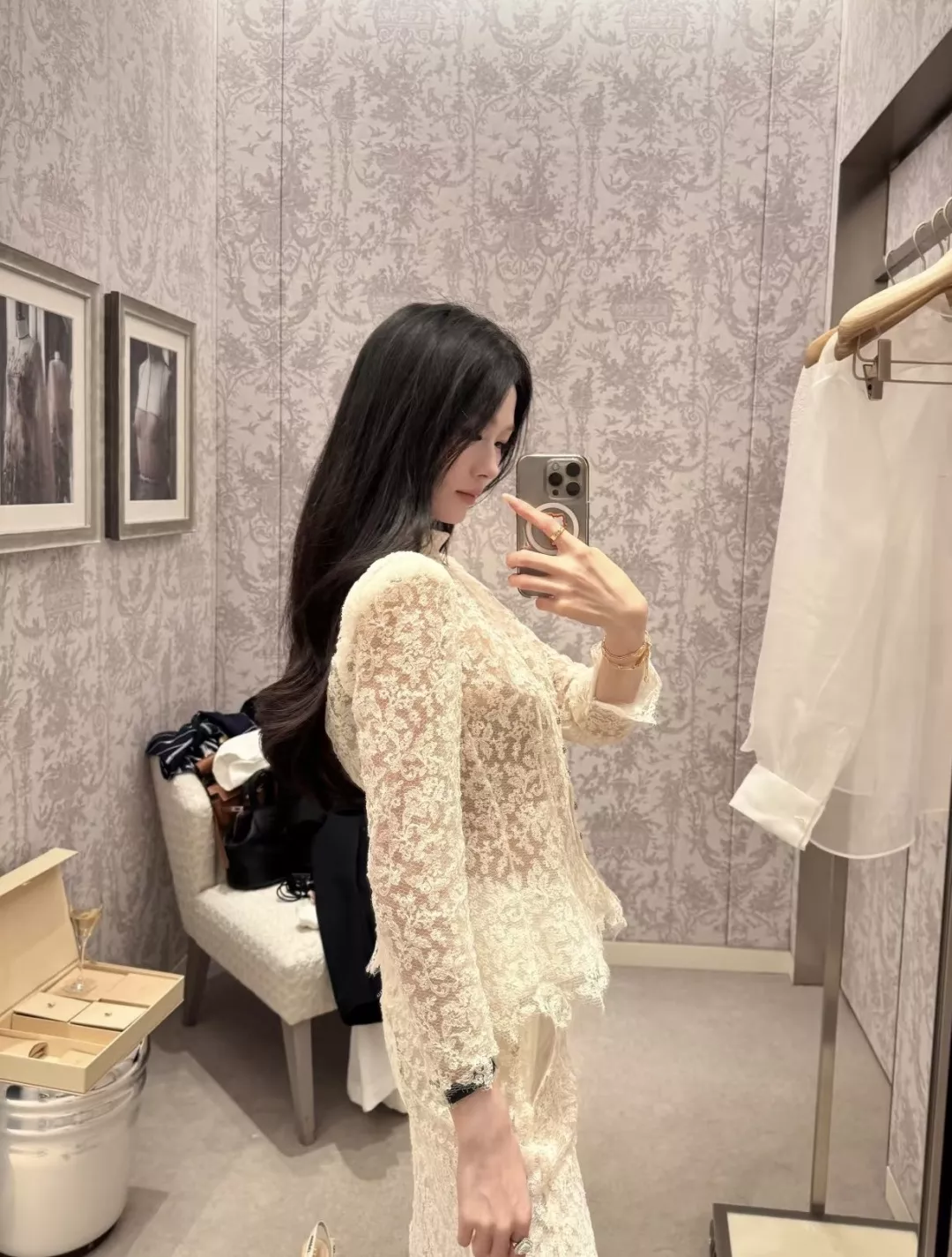 디올 빈티지 레이스 하이넥 블라우스 상세 이미지 13