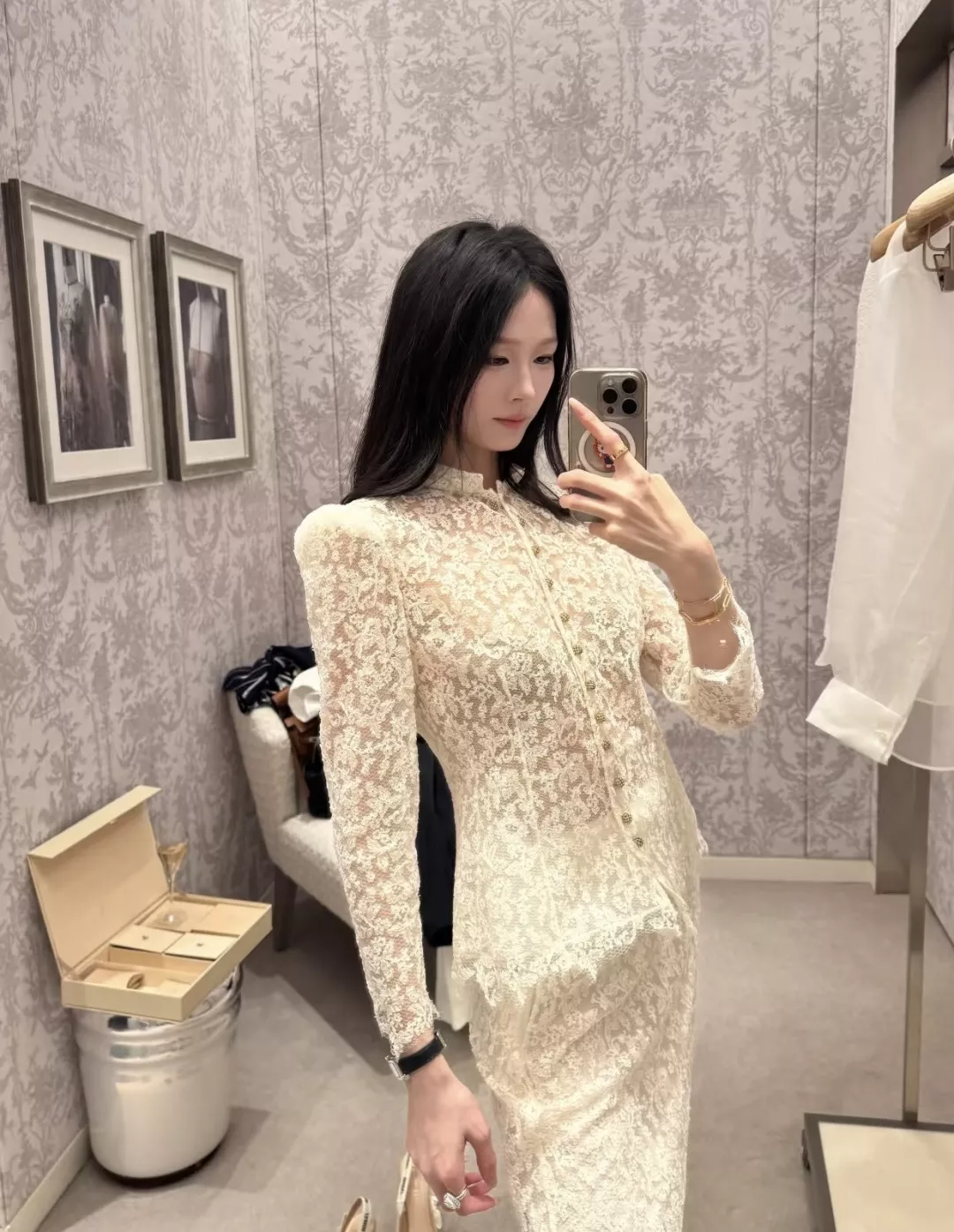 디올 빈티지 레이스 하이넥 블라우스 상세 이미지 14