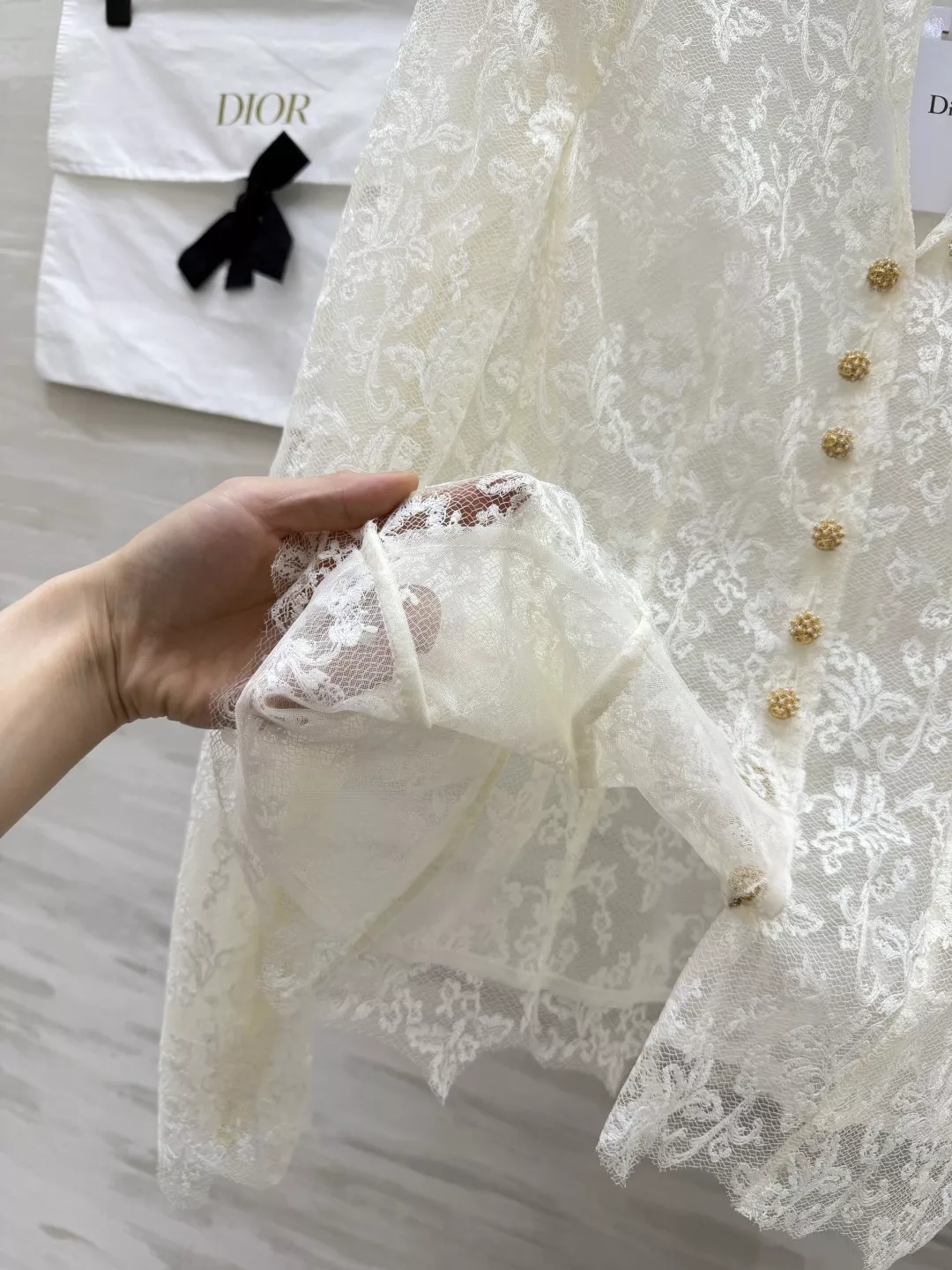 디올 빈티지 레이스 하이넥 블라우스 상세 이미지 7