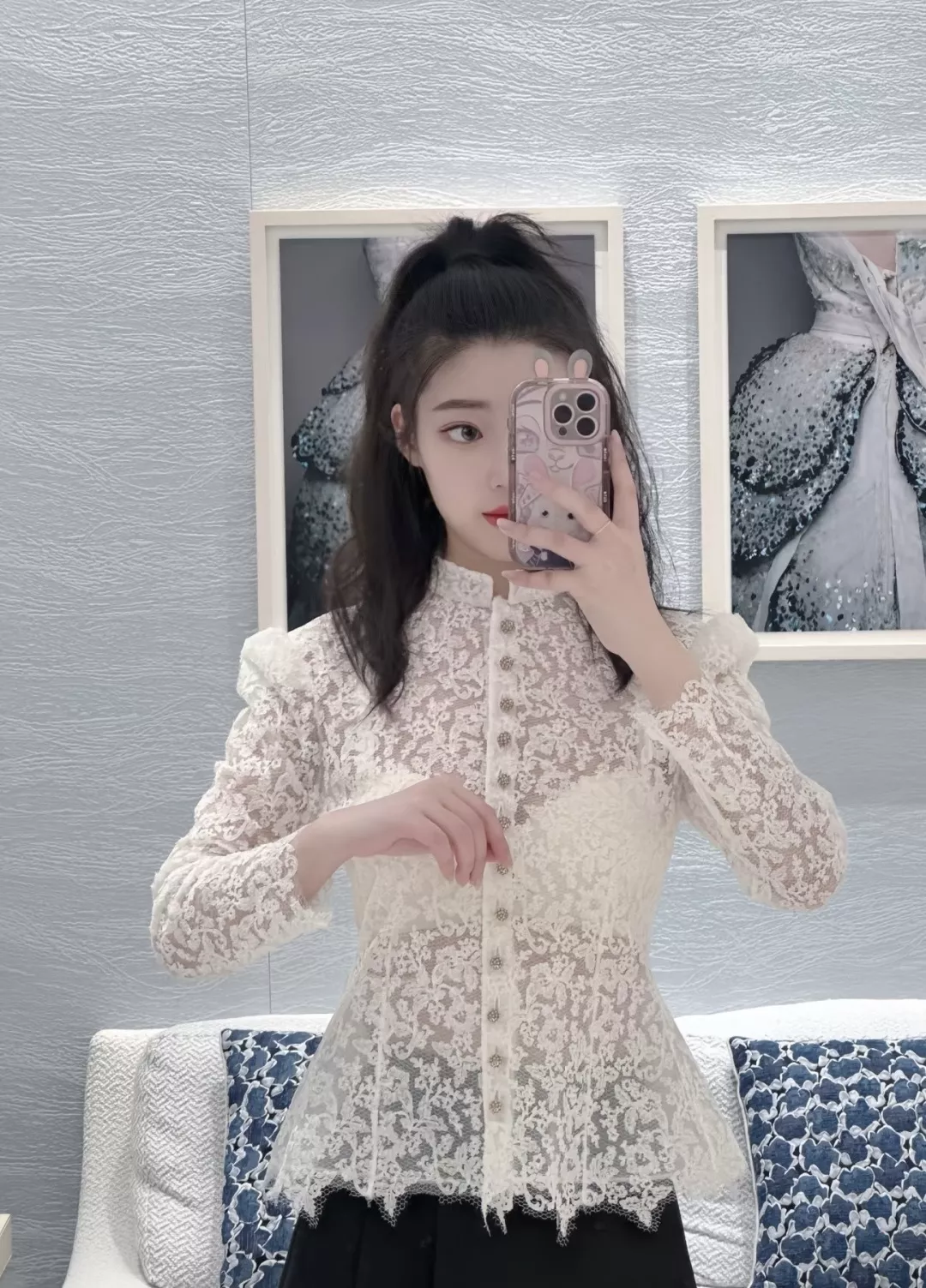 디올 빈티지 레이스 하이넥 블라우스 상세 이미지 16