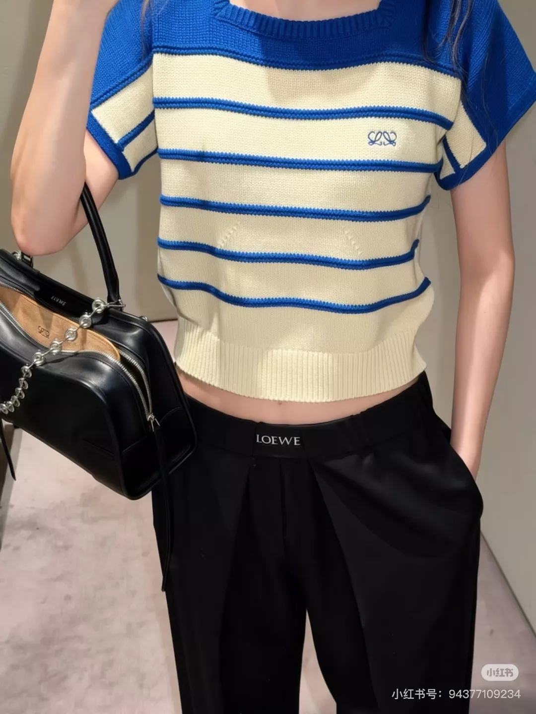 로에베 배색 밴드 플리츠 와이드 팬츠 상세 이미지 5