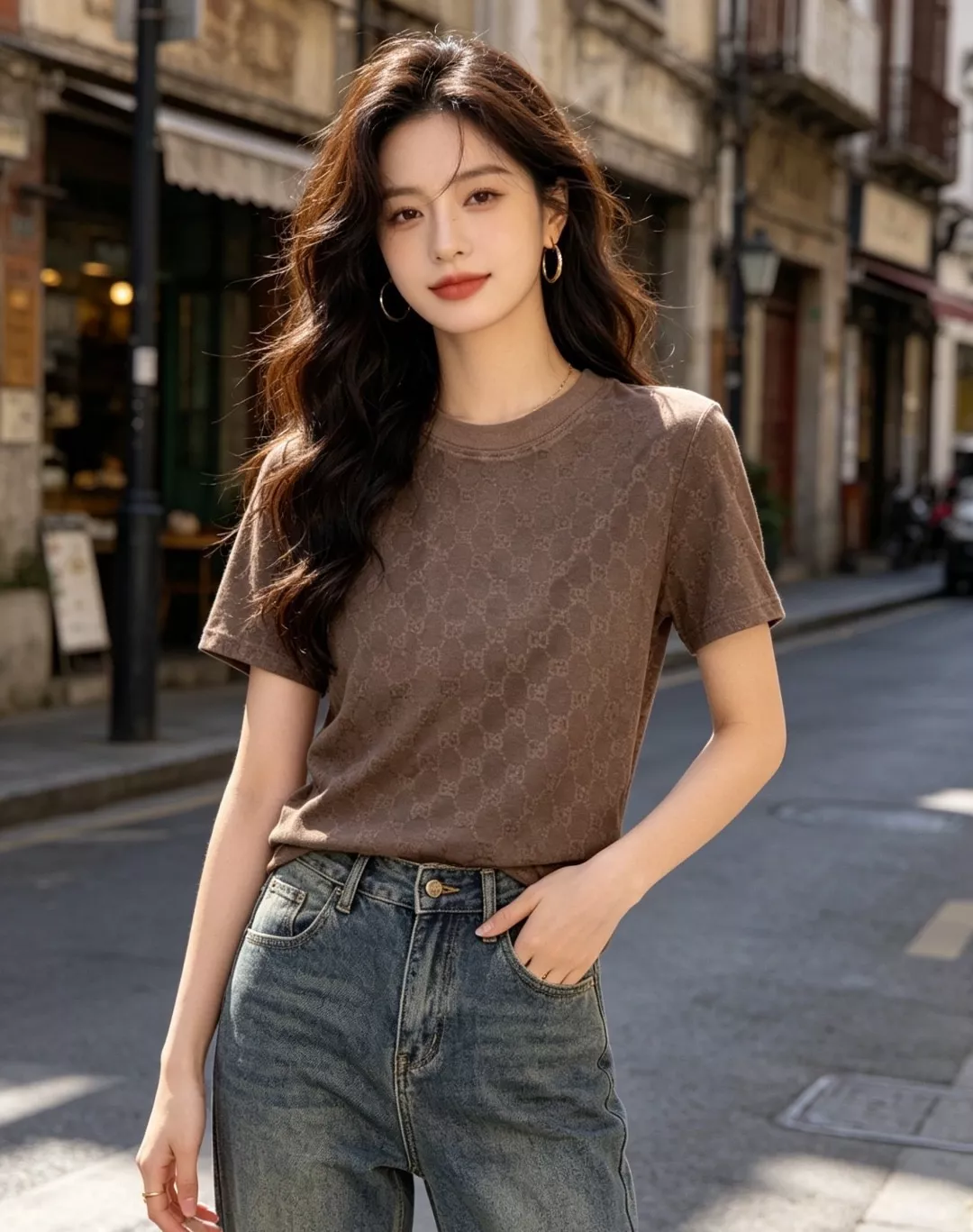 구찌 더블 G 자카드 반소매 니트 탑 상세 이미지 11
