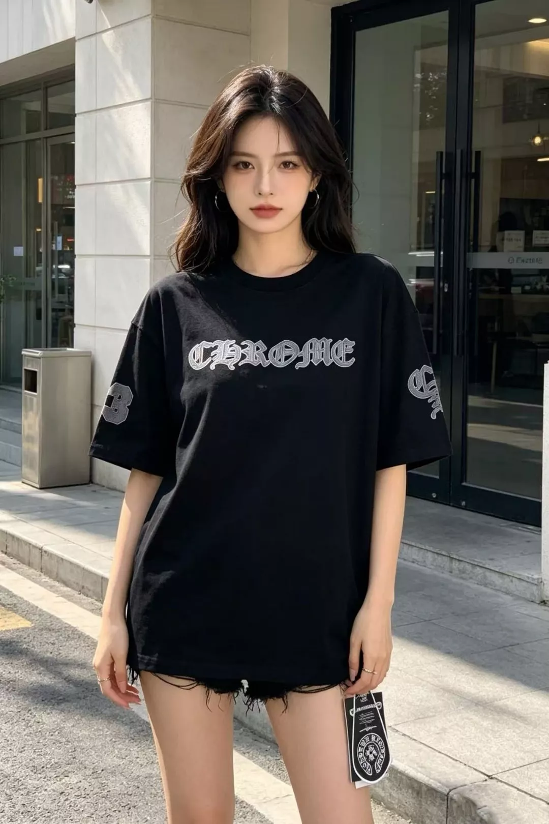 크롬하츠 자수 패치 장식 반소매 티셔츠 상세 이미지 12