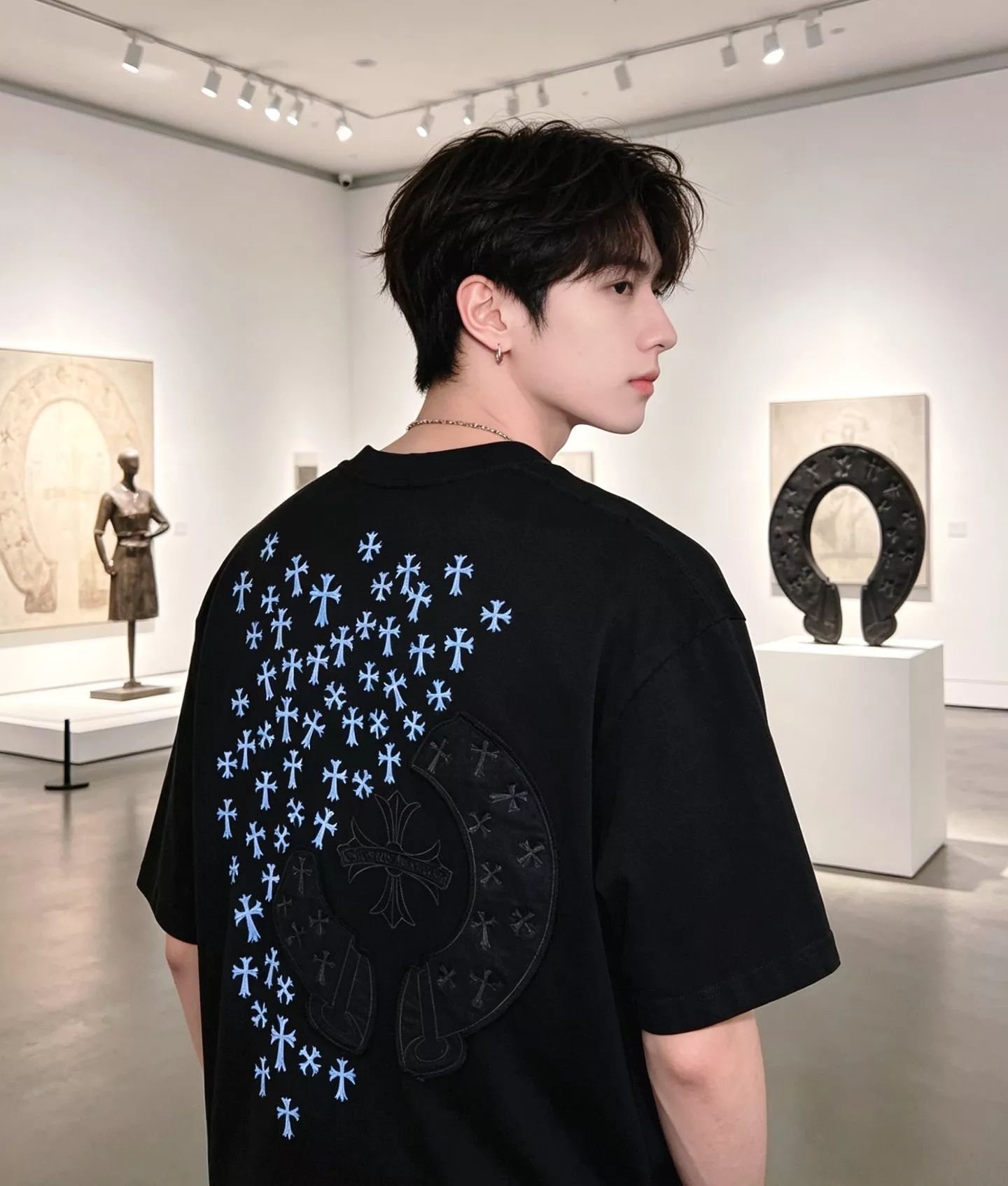 크롬하츠 말굽 패치 자수 원형 넥 반소매 티셔츠 상세 이미지 14
